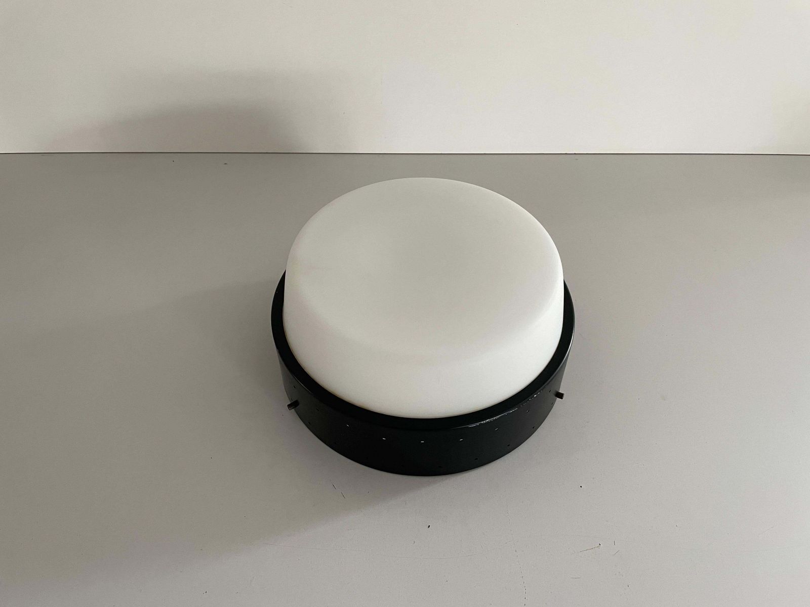 Glass And Black Metal Flush Mount Light By Greco Illuminazione, 1950s, Italy photo Lighting