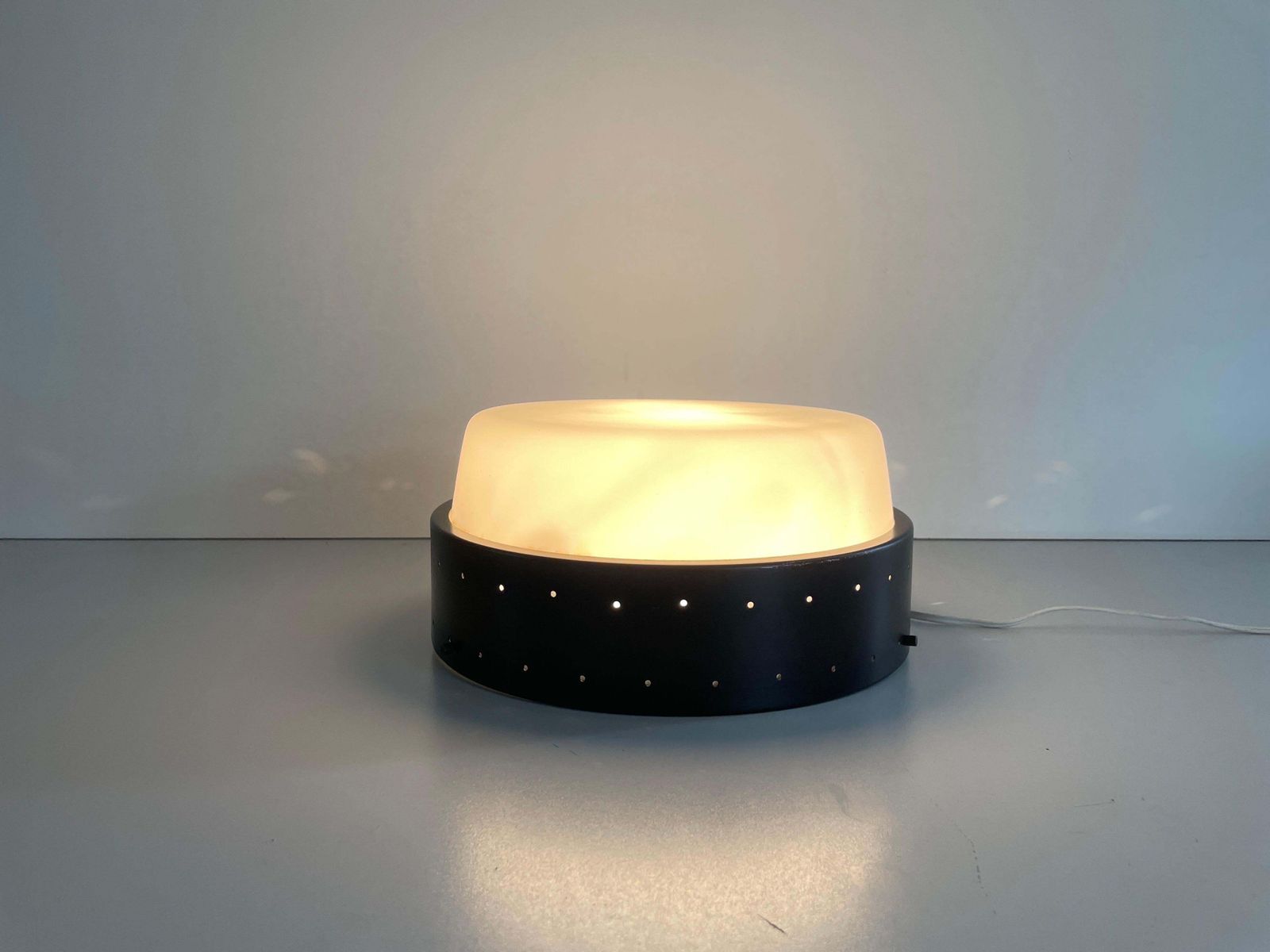 photo vinterior Glass And Black Metal Flush Mount Light By Greco Illuminazione, 1950s, Italy