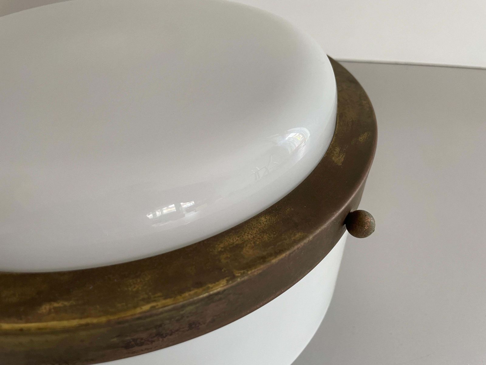photo furniture Round Opaline Glass Flush Mount Light By Minilumi Design, 1960s, Italy