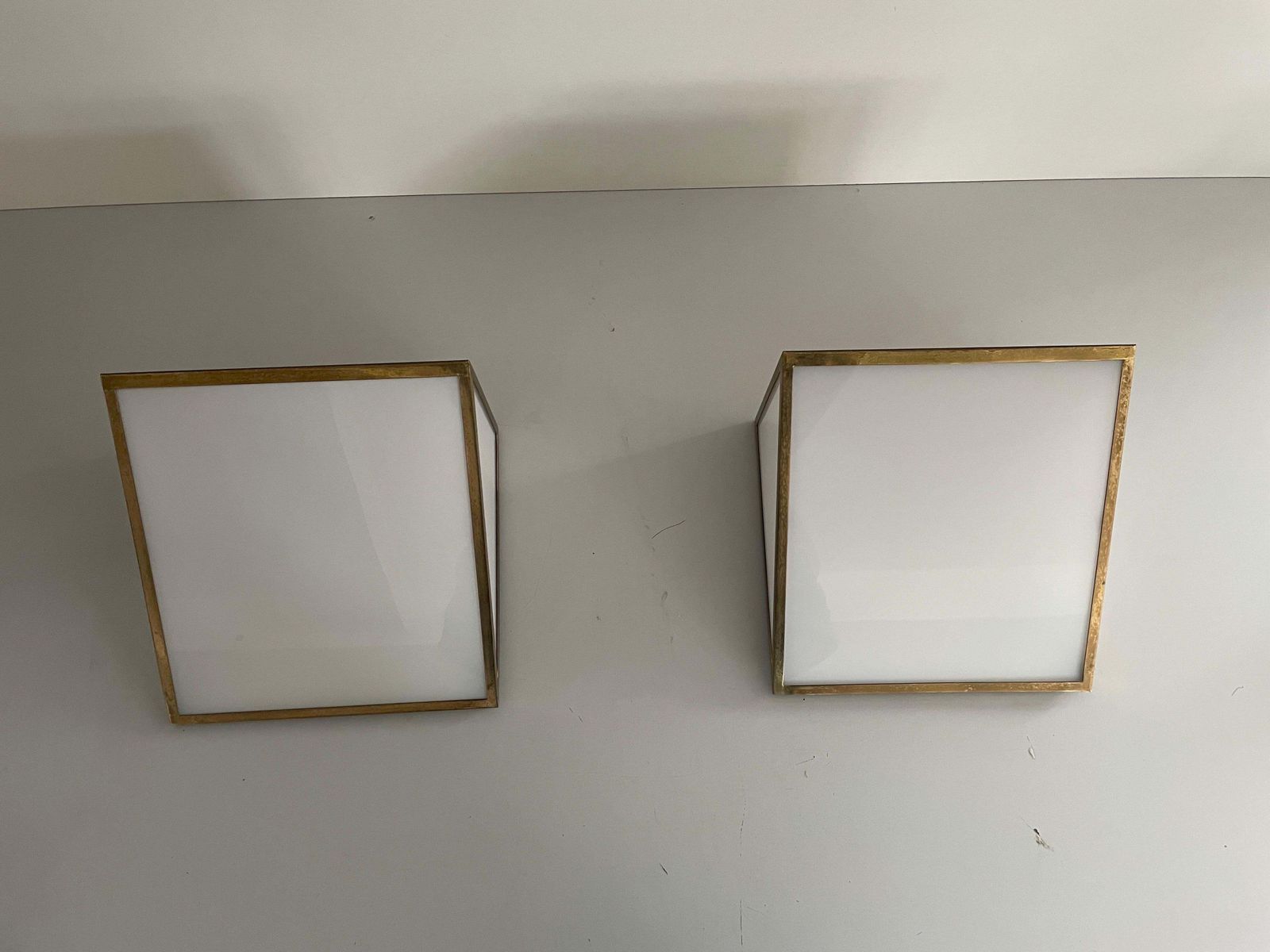Mid Century Glass And Brass Large Pair Of Cinema Sconces, 1950s, Italy photo buy