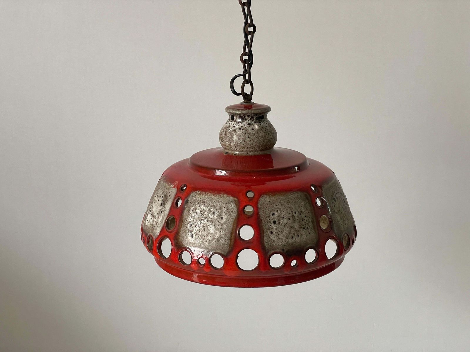 Red And Grey Ceramic Ceiling Lamp By Pan Leuchten, 1970s, Germany photo for sale