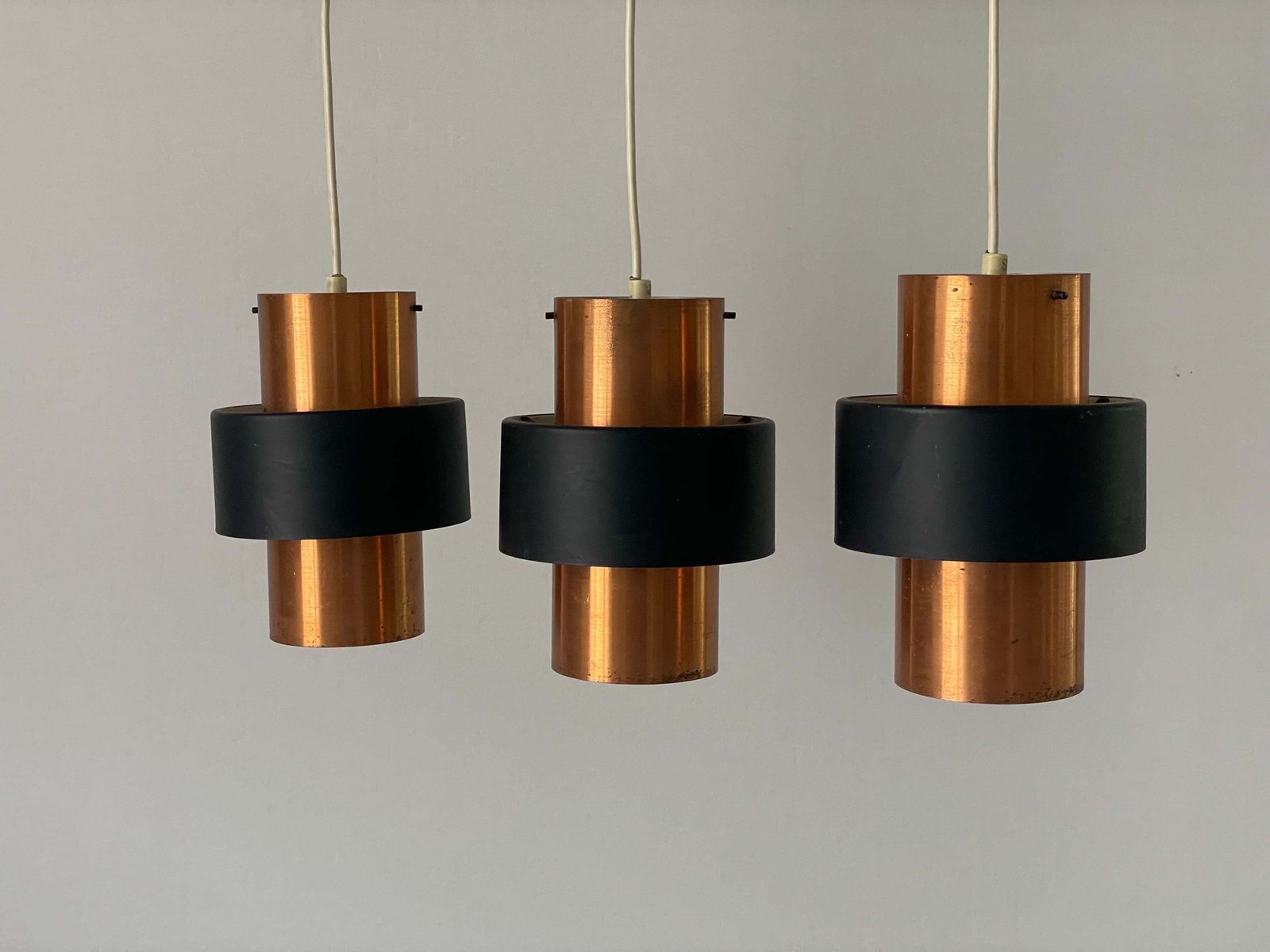 3 Head Enameled Black And Gold Coloured Metal Ceiling Lamp, 1970s, Germany photo for sale