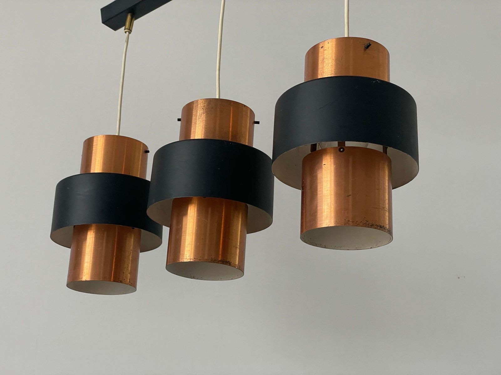 3 Head Enameled Black And Gold Coloured Metal Ceiling Lamp, 1970s, Germany photo Lighting