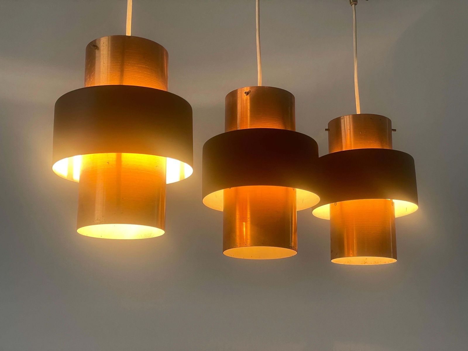 Lighting 3 Head Enameled Black And Gold Coloured Metal Ceiling Lamp, 1970s, Germany photo