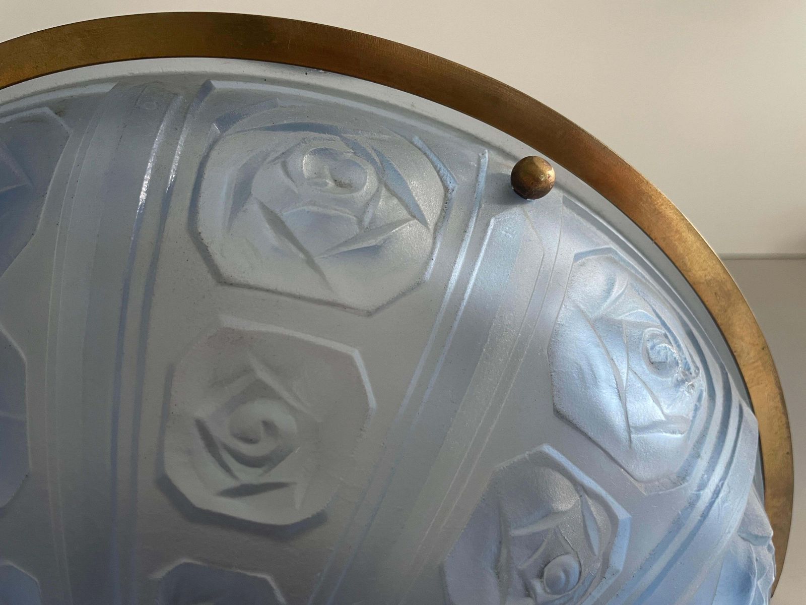 photo for sale Blue French Glass And Brass Frame Pair Of Sconces, 1950s, France