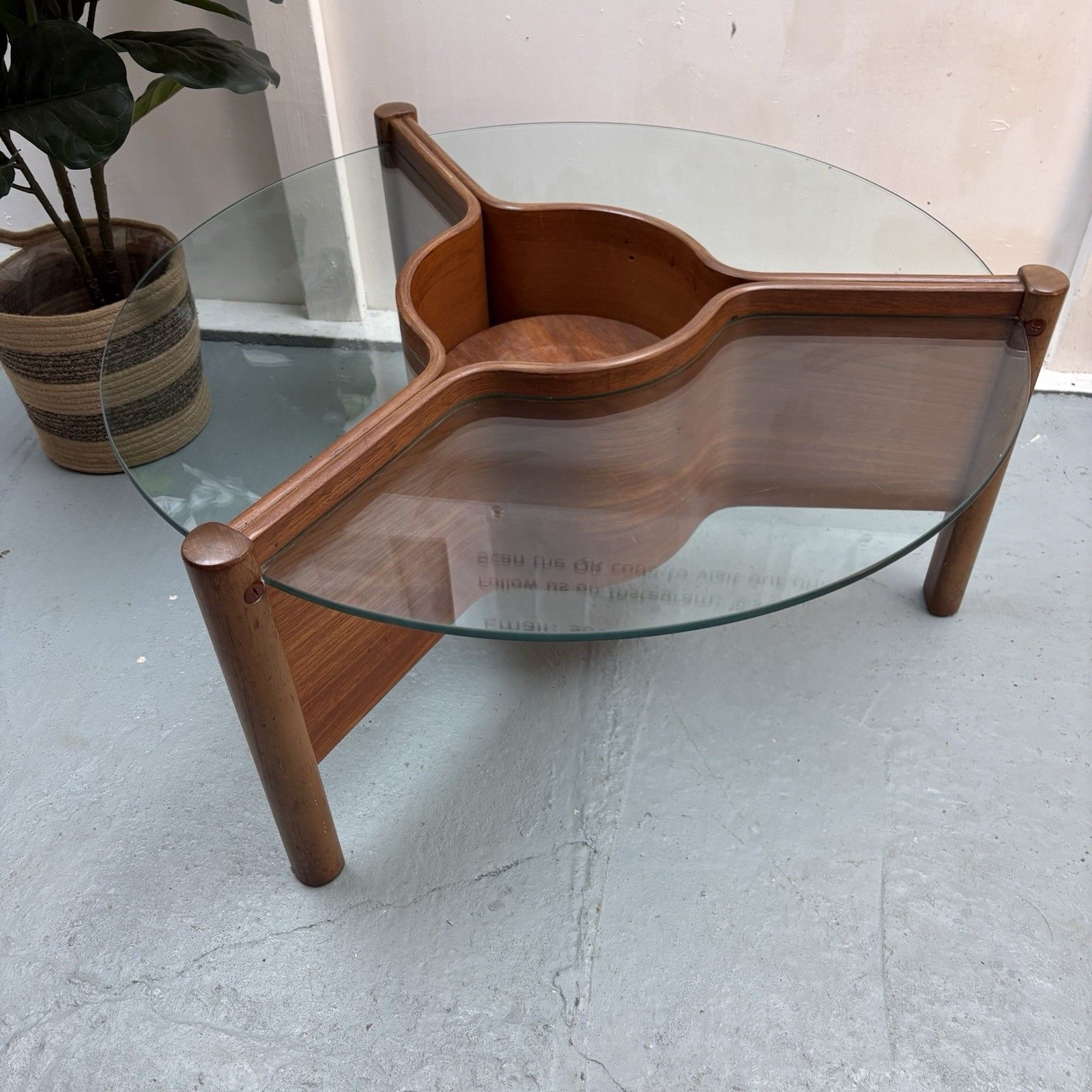 Rare Midcentury Thermoform Plywood Glass Coffee Table Designed By Nathan C.1960
