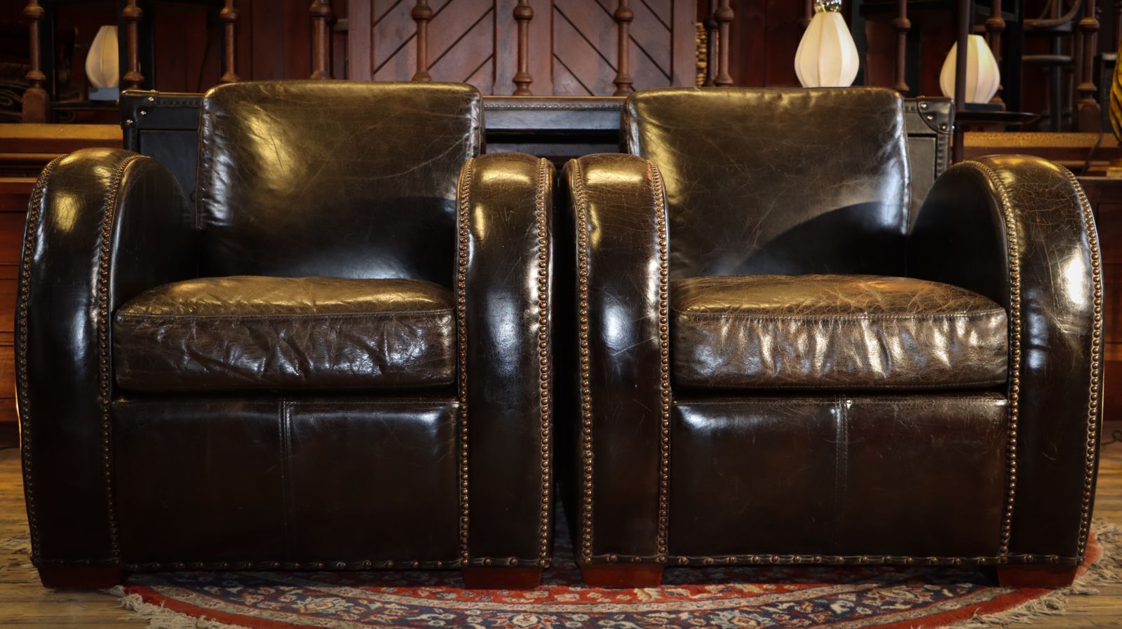 Sublime Pair Timothy Oulton Rockefeller Leather Armchairs Cigar Club Rare photo vinterior