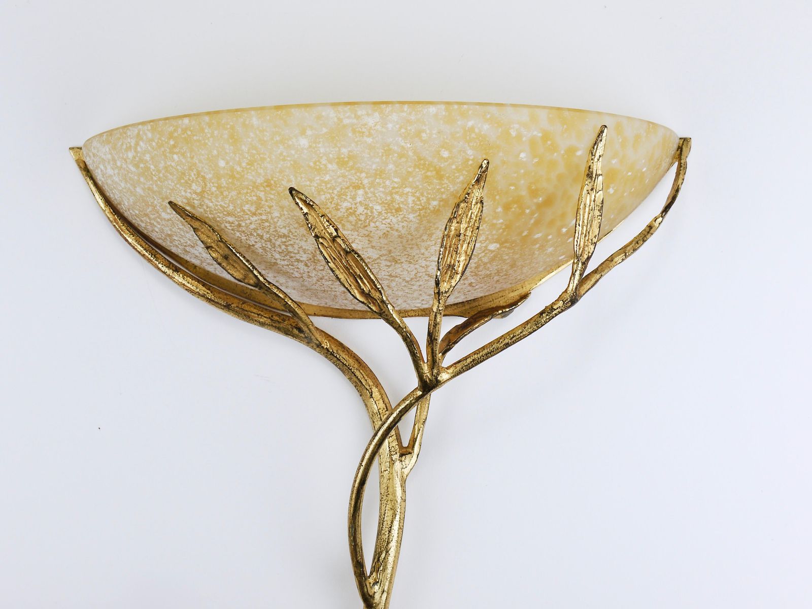 photo buy Banci Firenze Gilt Iron & Scavo Glass Floral Sconces, Wall Lights, Italy, 1970s