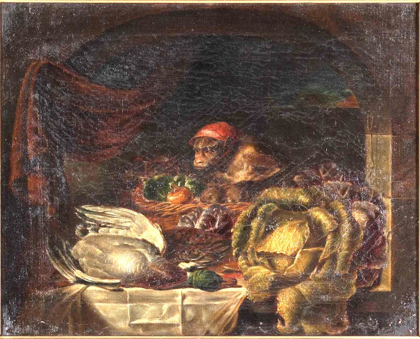 19th Century Oil On Canvas Painting Of A Monkey photo for sale