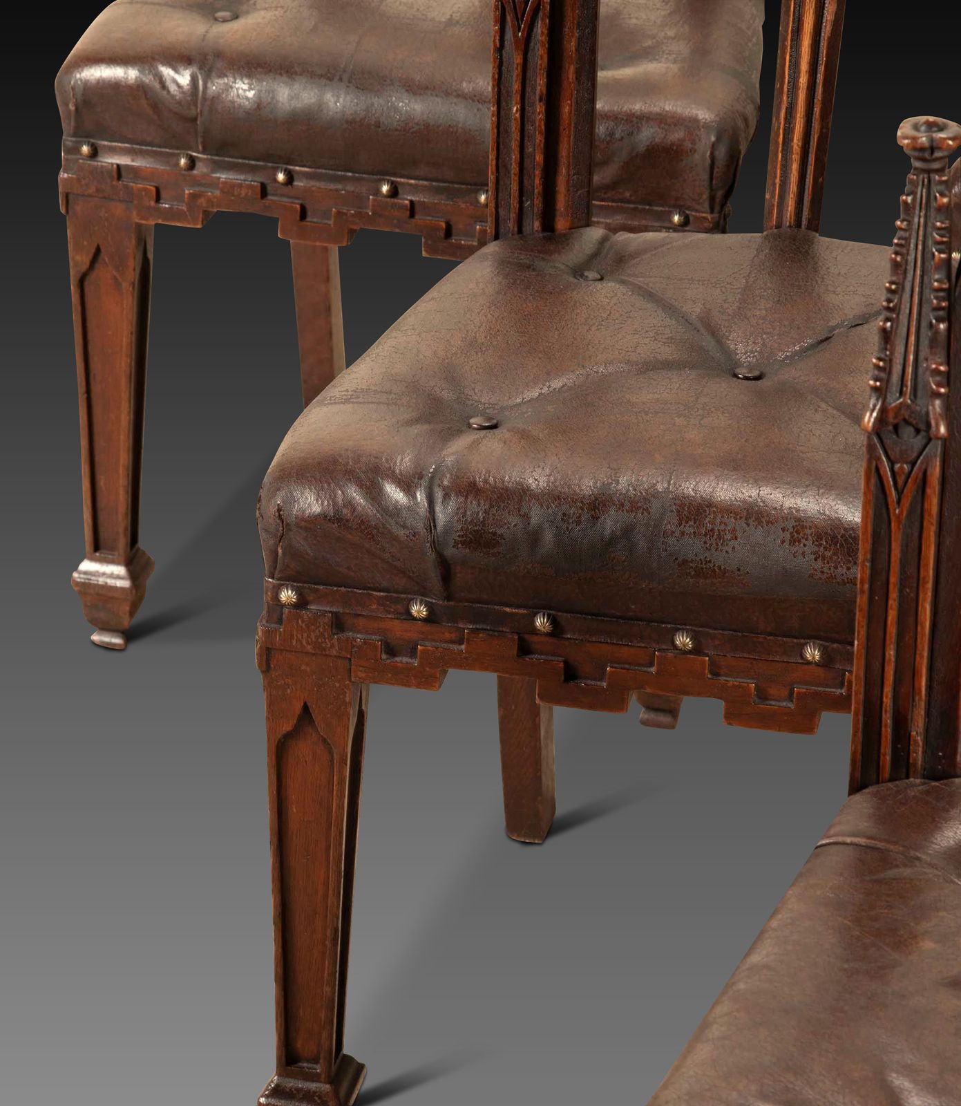Set Of Six 19th Century Gothic Oak Side Chairs photo Furniture