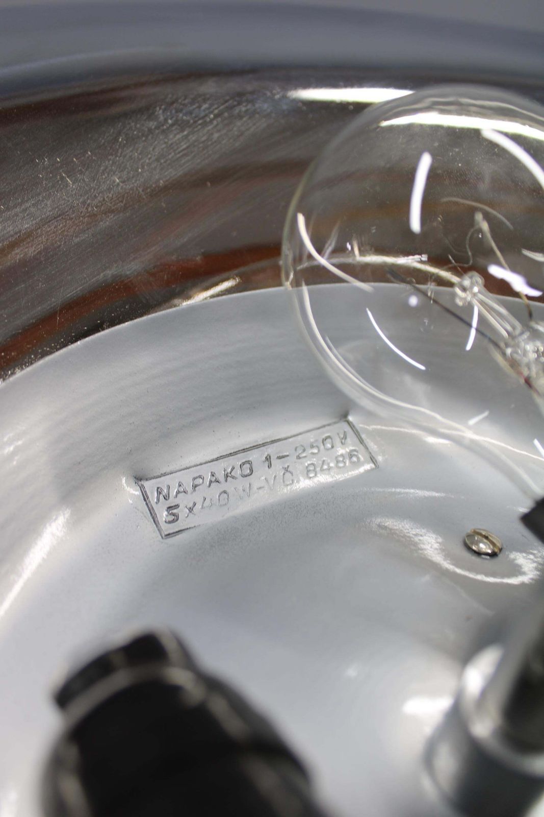 Lighting Art Deco Chrome And Opaline Glass Chandelier By Napako, 1930s photo