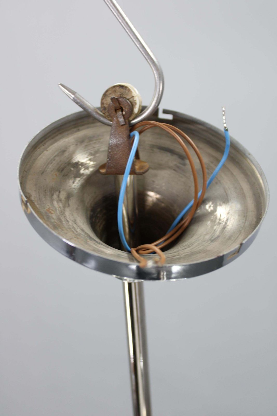 1944.0 Art Deco Chrome And Opaline Glass Chandelier By Napako, 1930s photo
