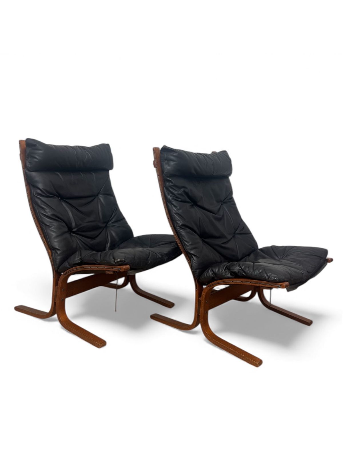 Pair Of Ingmar Relling “Siesta” High‑Back Armchairs In Black Leather For Westnofa, Norway, 1970s, Mid‑Century Scandinavian