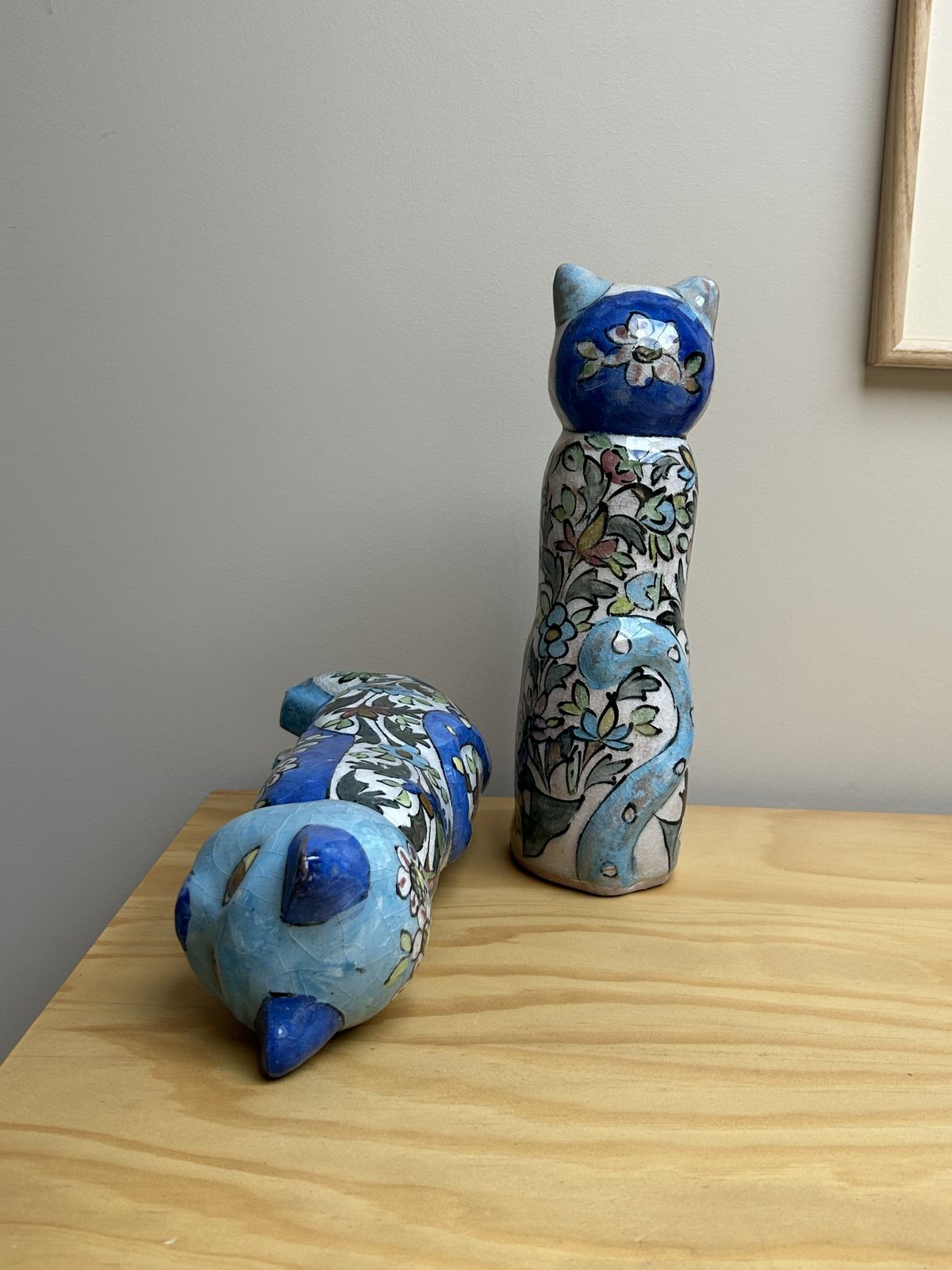 Persian Ceramic Cats (Sold In Pair), Hand Painted And Glazed. Stunning photo for sale
