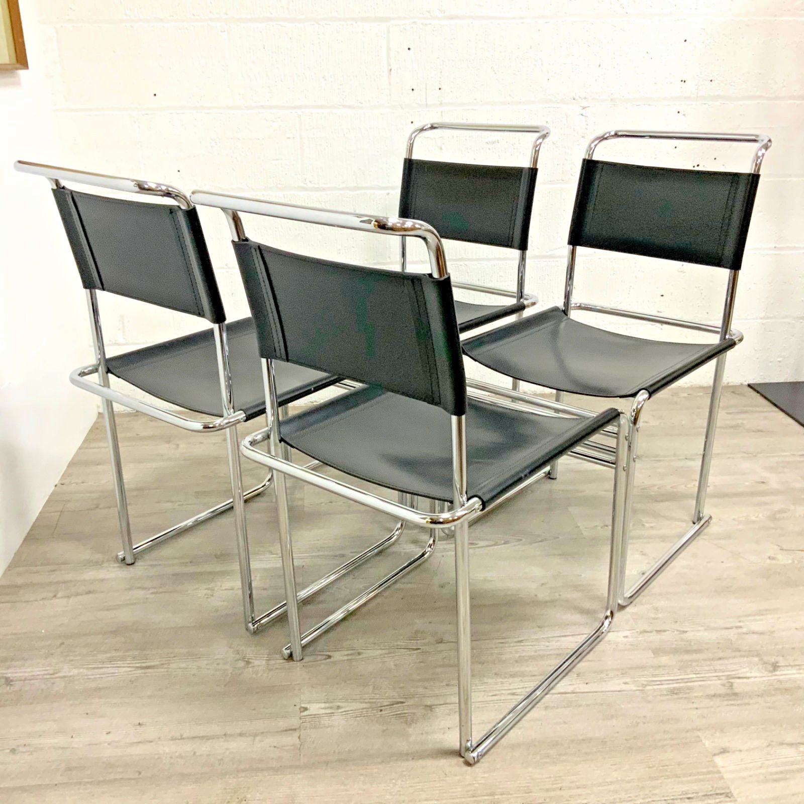 A Set Of 4 Marcel Breuer B40 Dining Chairs Black Leather By Tecta Dated 1999 photo 1750.0