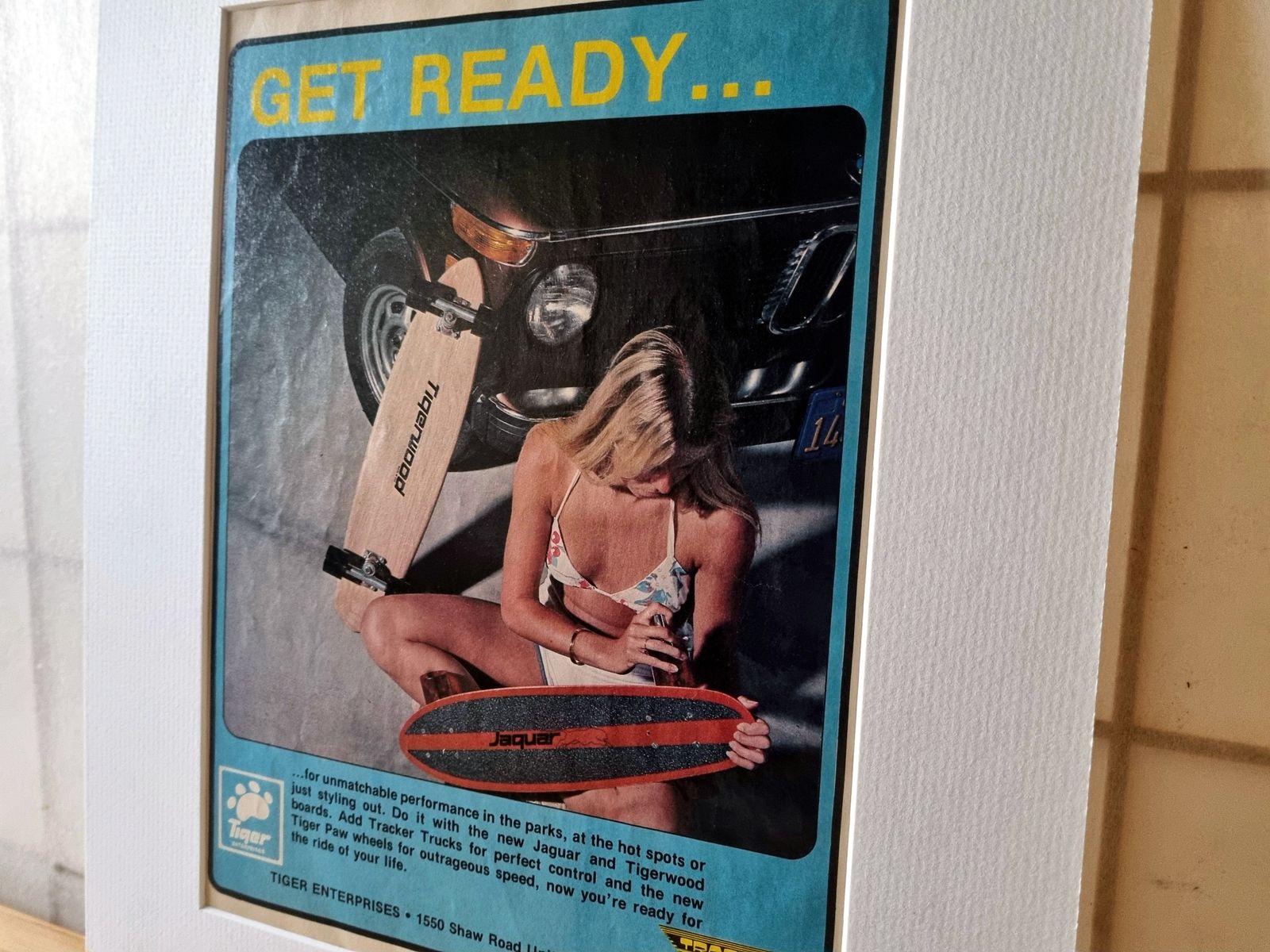 70s Bikini Shot Skate Lifestyle, Skateboard Magazine Advertisement Mounted, Tiger Enterprises Get Ready Graphic, California Youth Style photo for sale