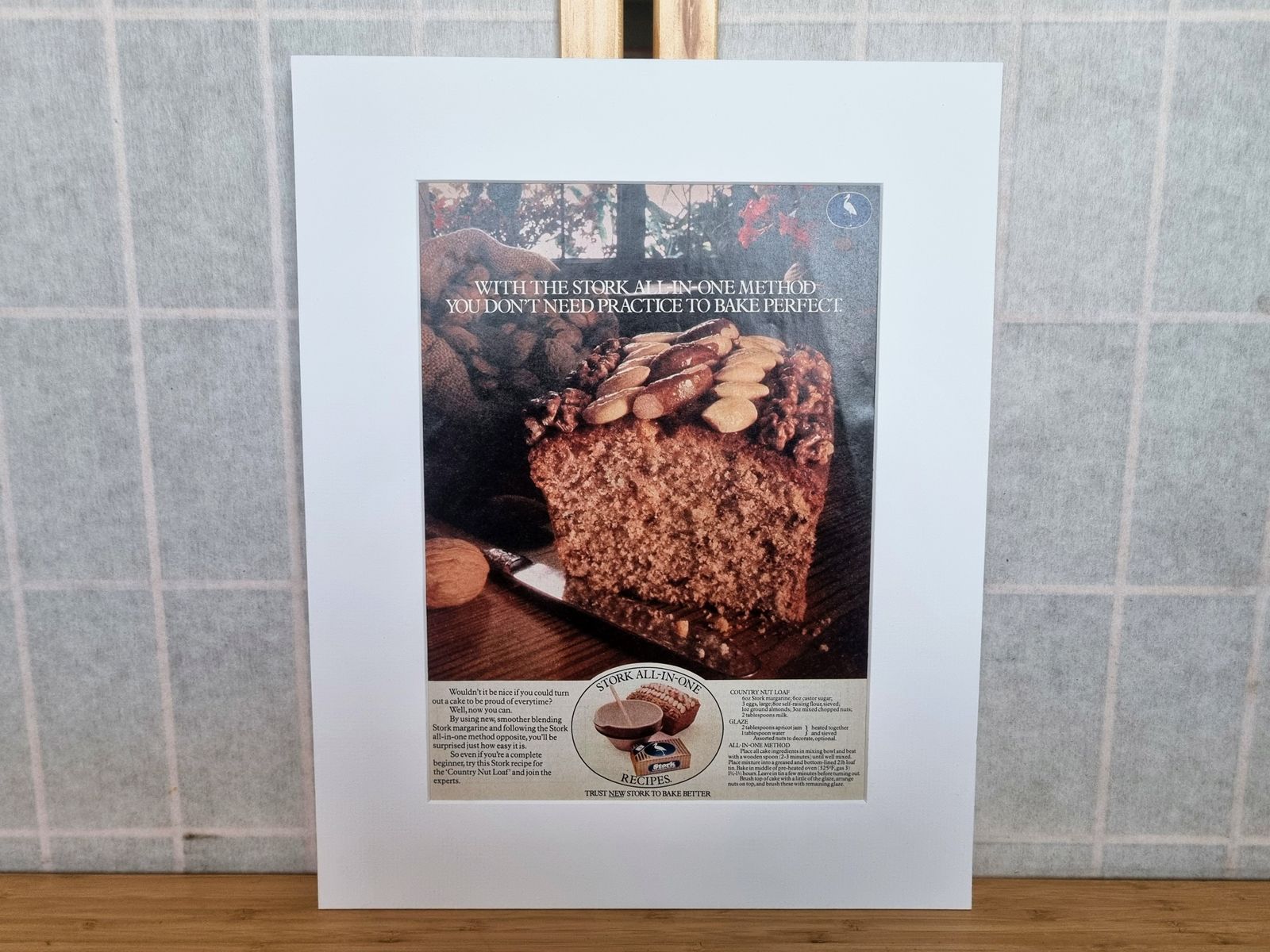 Food Magazine Advertisement Mounted, Stork Baking Loaf Cake Image, British Retro Kitchen Wall Art, 1970s Grocery Advertising