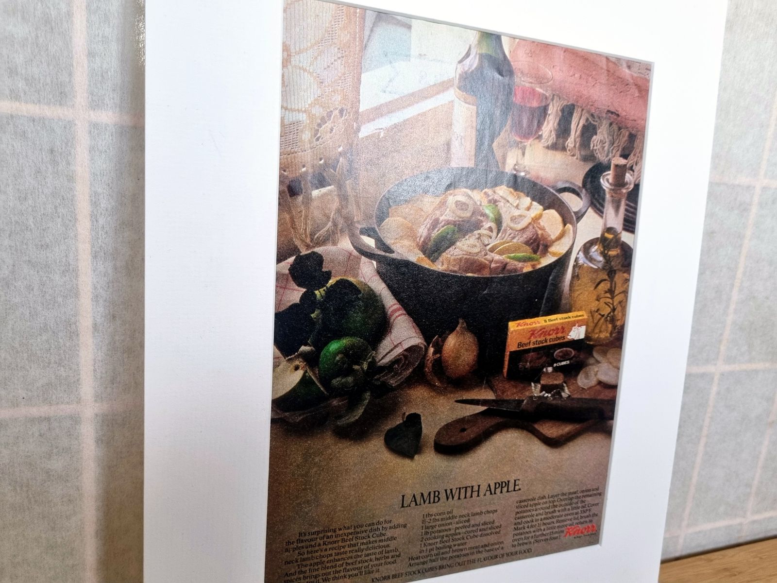Food Magazine Advertisement Mounted, Lamb With Apple Recipe Image, British Kitchen Wall Art, 1970s Food photo vinterior
