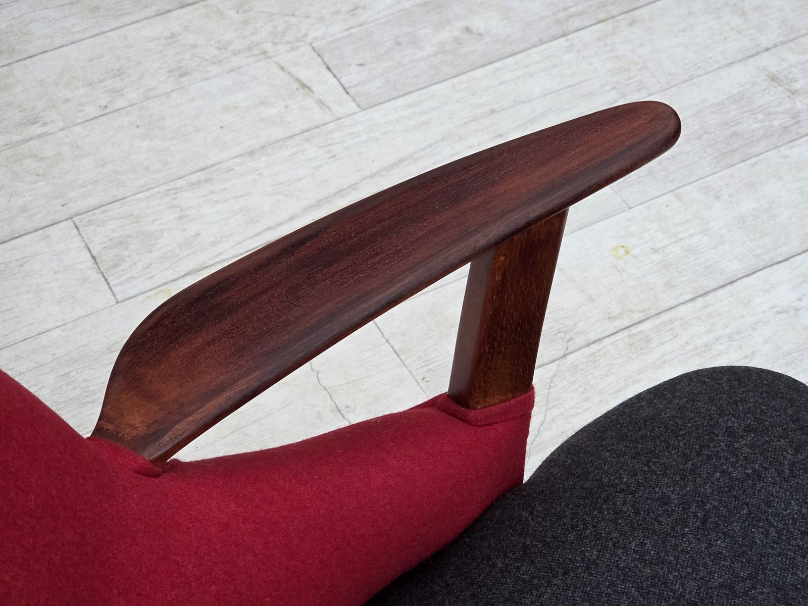 photo buy 1960s, Danish Designed Armchair, Reupholstered, Furniture Wool.