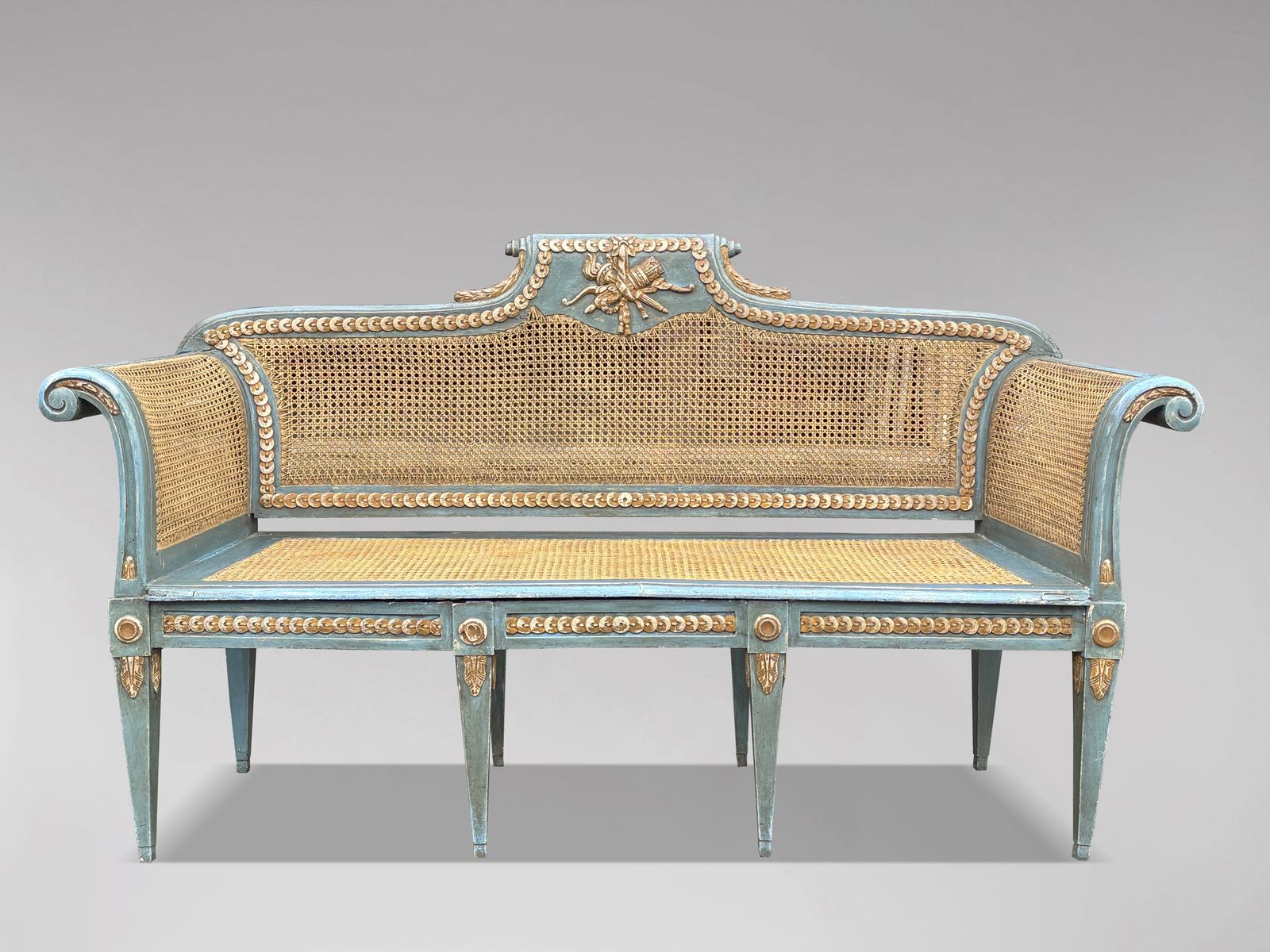 19th Century Louis XVI Painted & Caned Bench