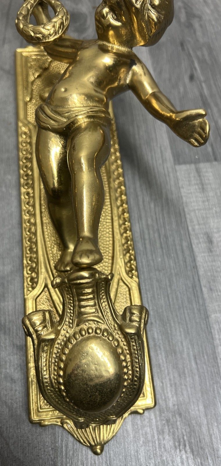 Wall Candle Holder Vintage French Style Sconce Pair Brass Cherub Lot 4665 photo buy