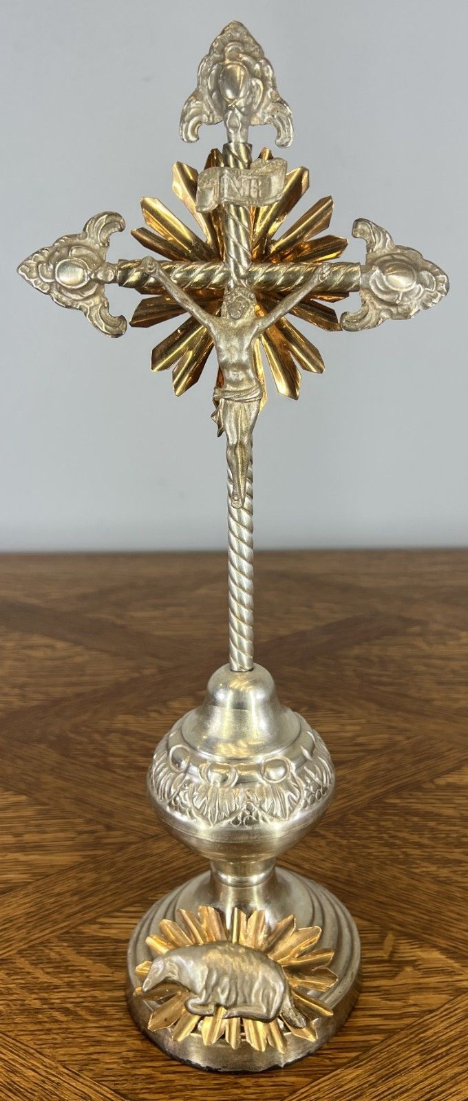 Crucifix Vintage French Style Religious Cross Gilt Detail Stand Lot 4653