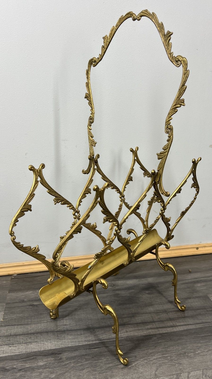 Newspaper Rack Vintage French Style Brass Magazine Stand Lot 4633 photo for sale
