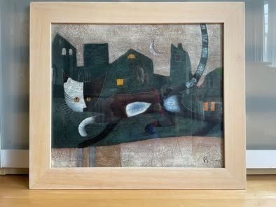 Original Oil Painting Of A Cute Cat In Solid Wood Frame