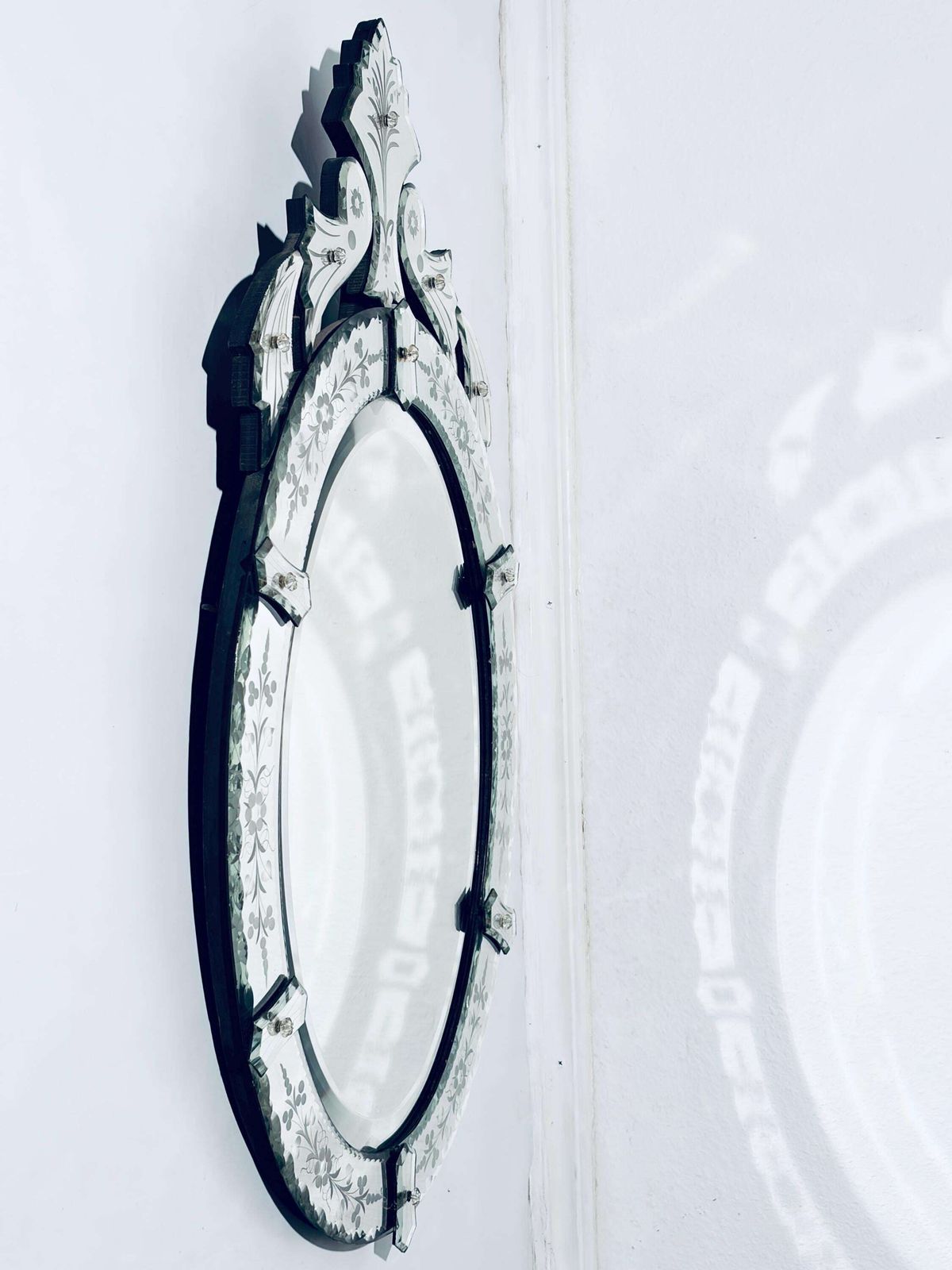 Oval Venetian Murano Glass Mirror / 1920s Flower Ornament Opulent Wall Mirror photo Home Decor