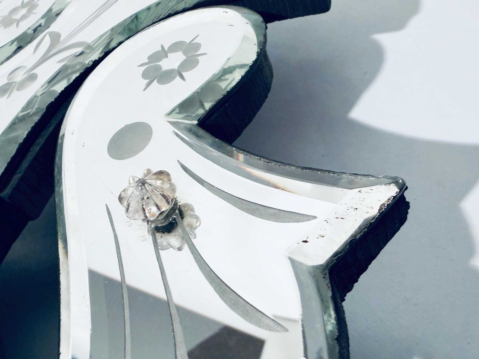 photo vinterior Oval Venetian Murano Glass Mirror / 1920s Flower Ornament Opulent Wall Mirror