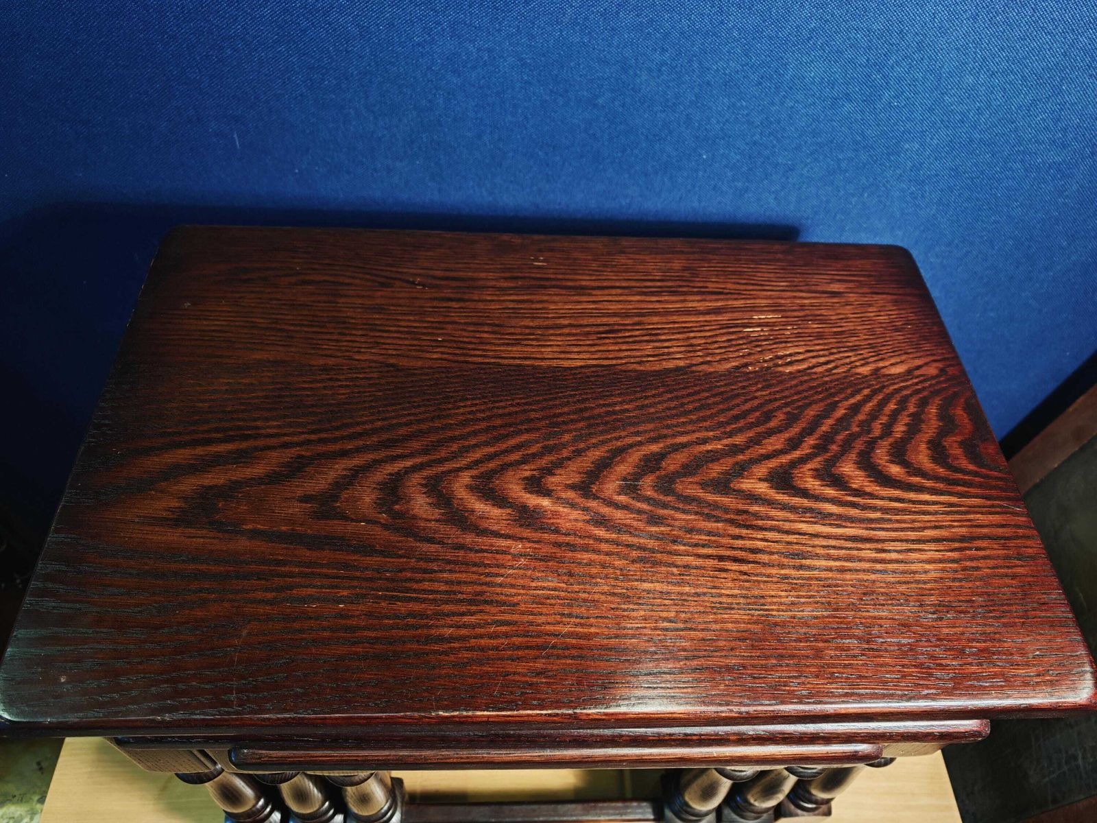 Vintage Mahogany Effect Interlocking Nest Of Three Tables With Felt Padding Likely 1970s Or 1980s photo vintage