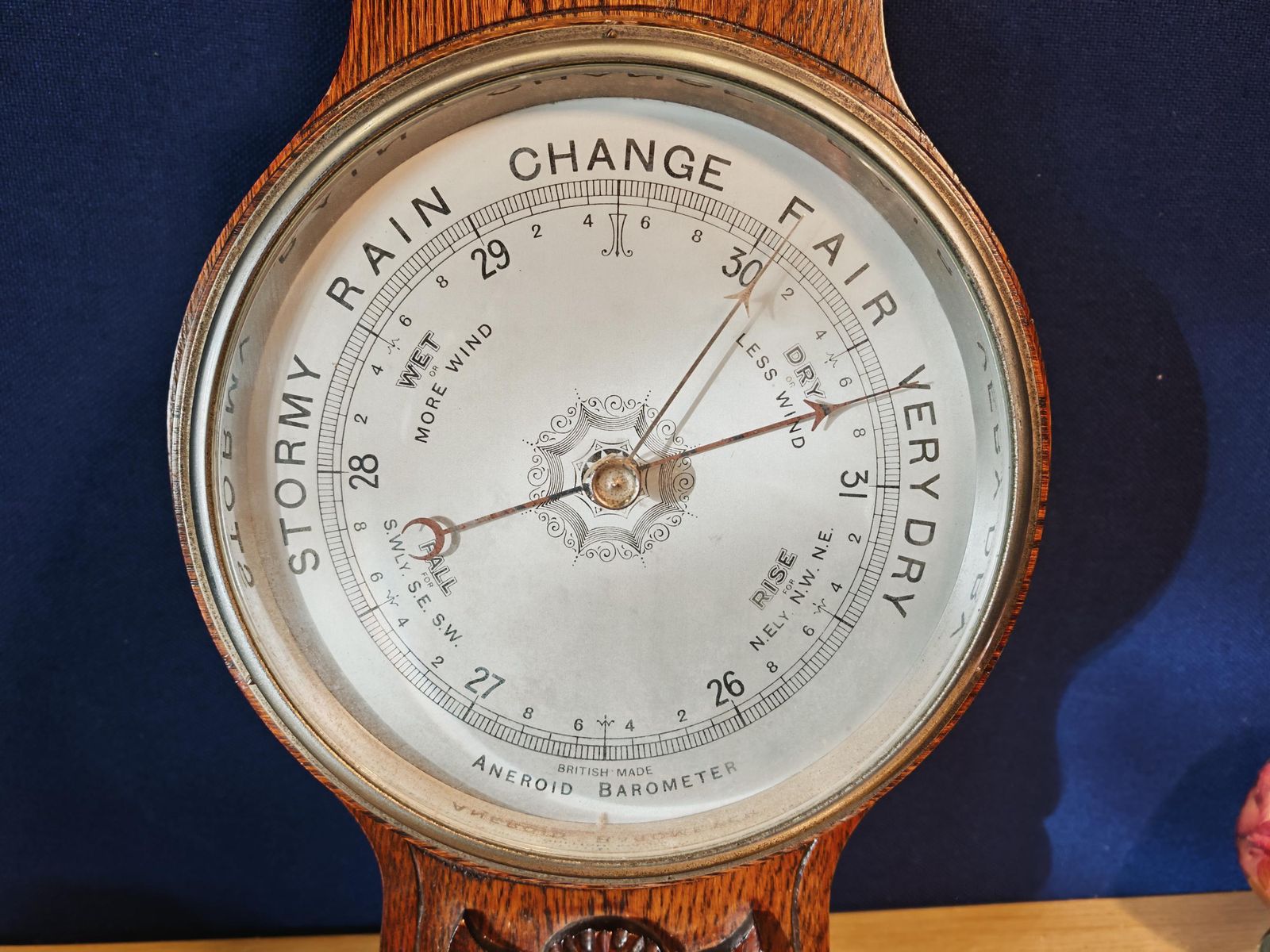 Antique Large Oak Aneroid Wall Barometer, Working. Early Mid 20th Century   Heavy photo for sale