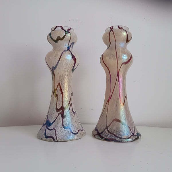 Pair Of Art Nouveau Oil Spot Iridescent Lustre Vases By Rindskopf  Missing Silver Collars photo furniture