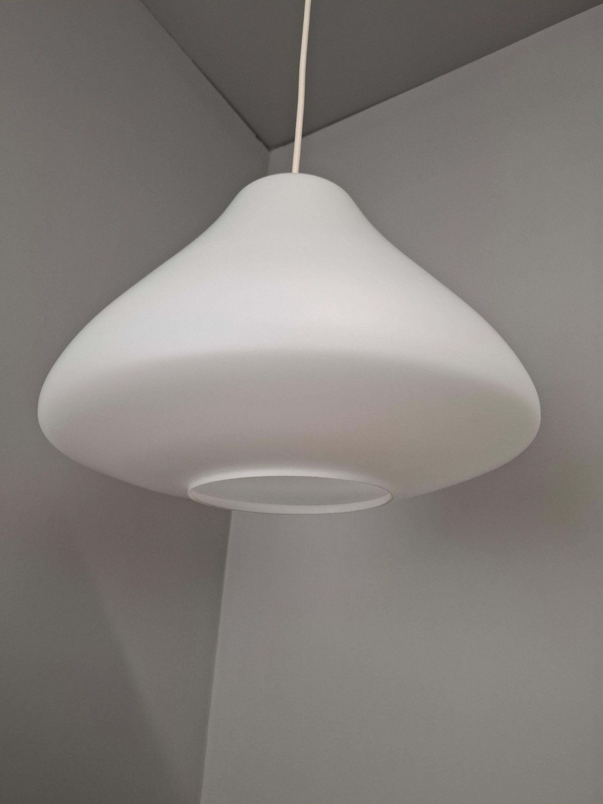 Czechoslovak Midcentury Modern Pendant Light In Opaline Glass And Plastic, 1970s photo buy