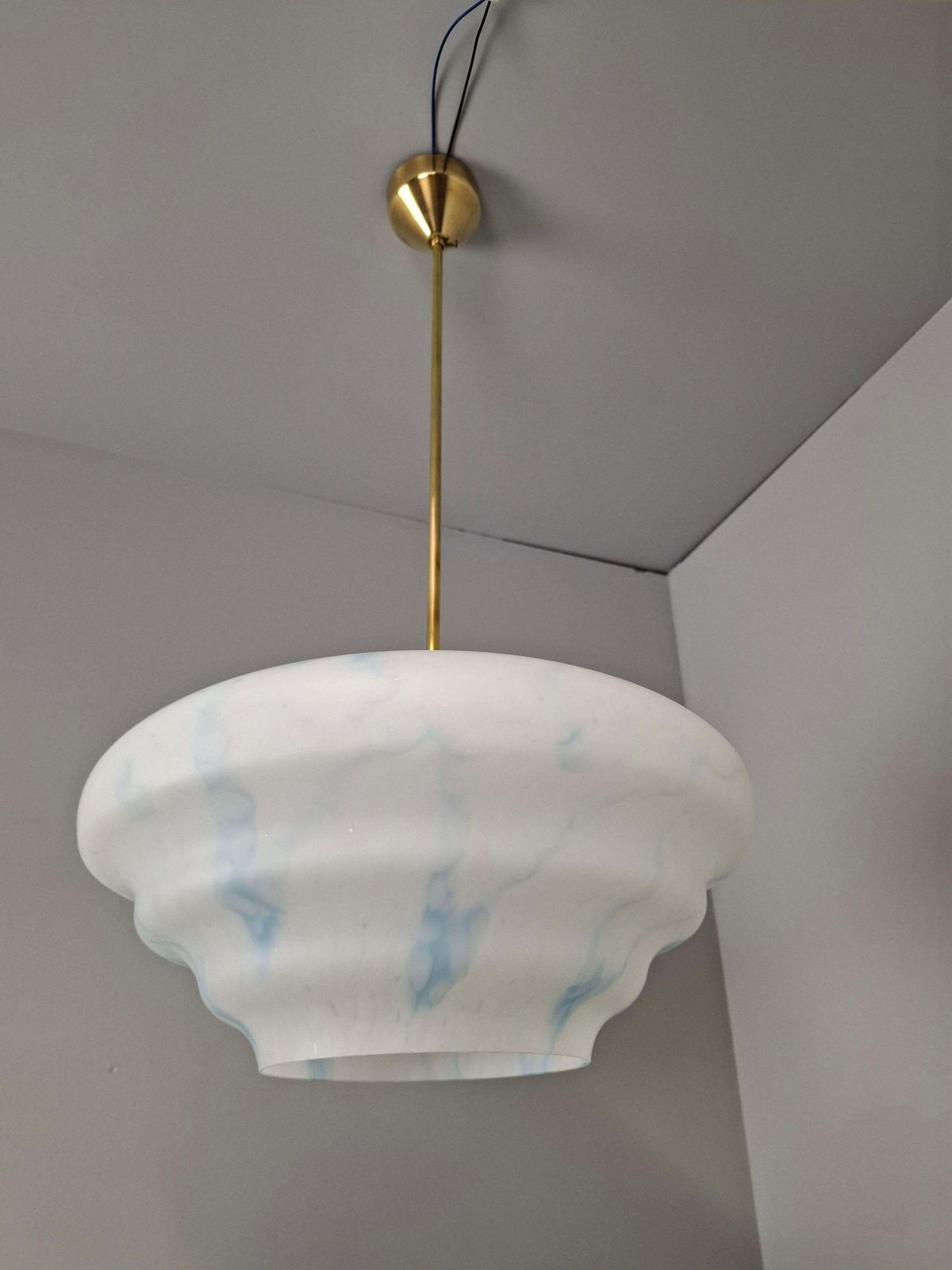 photo furniture Napako Midcentury Modern Pendant Lamp In Opaline Glass And Brass, Czechoslovakia