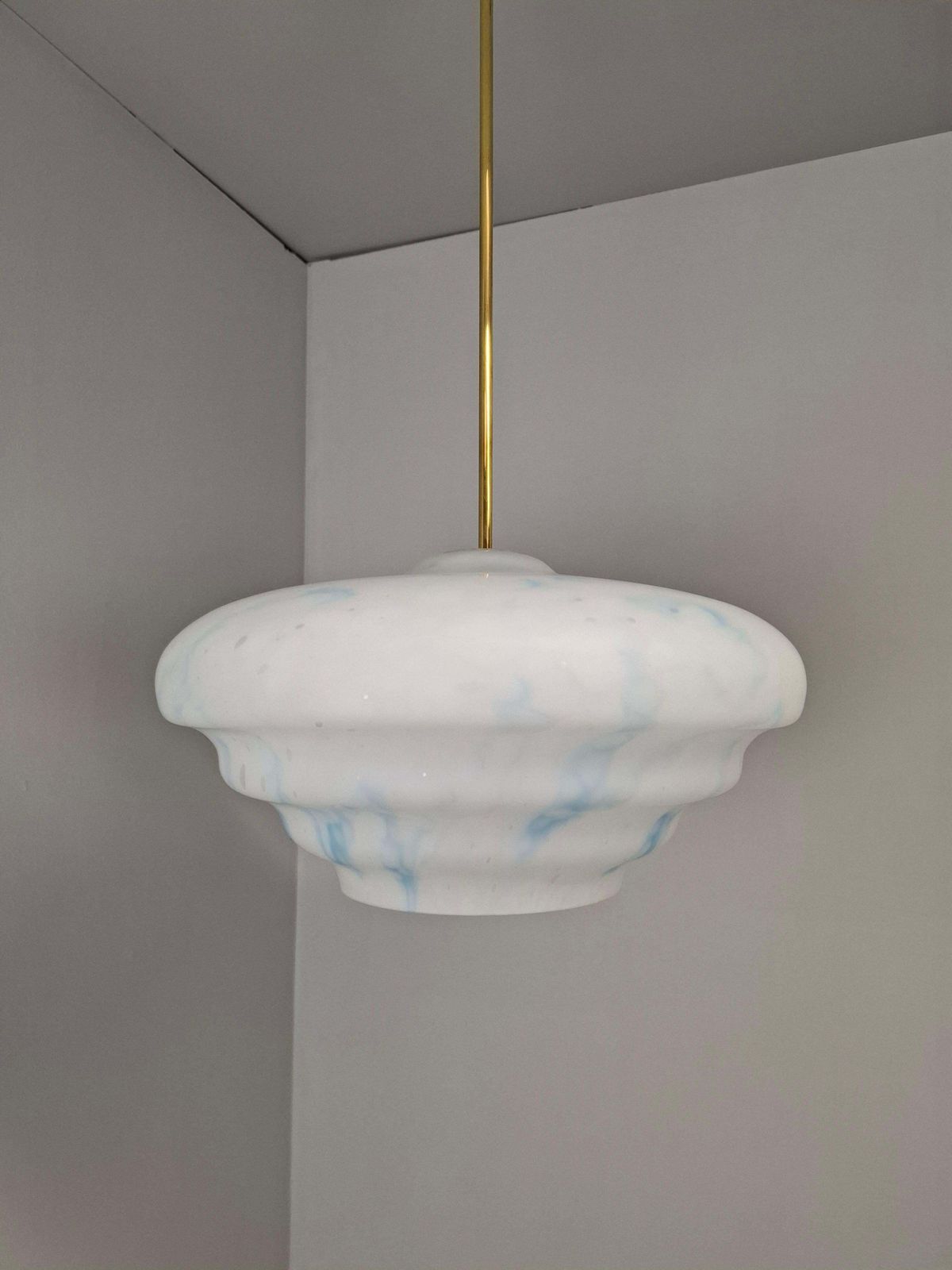 photo vinterior Napako Midcentury Modern Pendant Lamp In Opaline Glass And Brass, Czechoslovakia