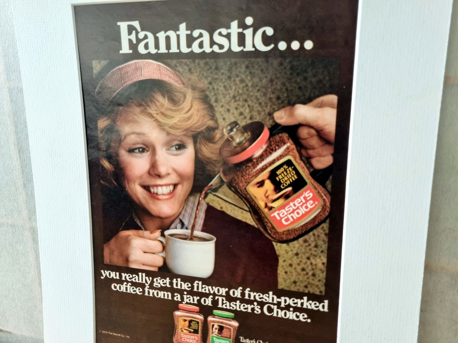 Coffee Kitchen Print Ad, Taster’s Choice Advertisement, Instant Coffee Marketing, 1970s Food photo for sale