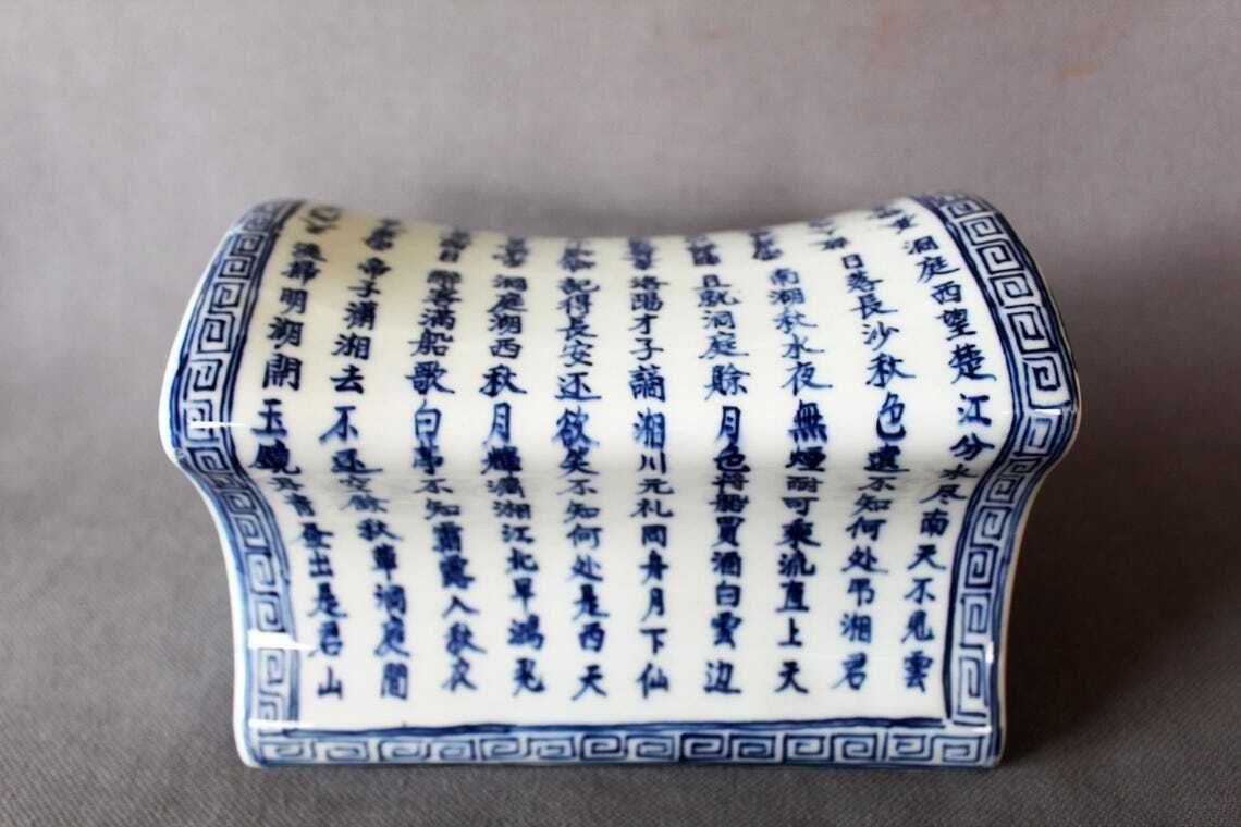 photo furniture Vintage Porseleinen Blauw Wit Kussensteunen / Hoofdsteun, Chinese Stijl