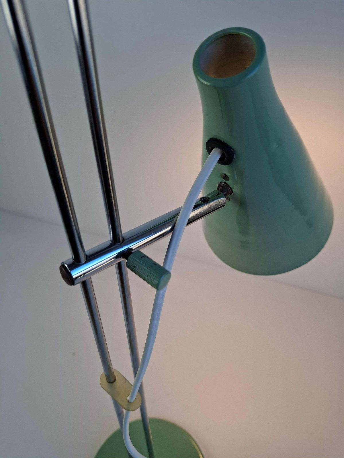 Josef Hůrka For Lidokov Midcentury Modern Table Lamp In Green Metal And Chrome photo furniture