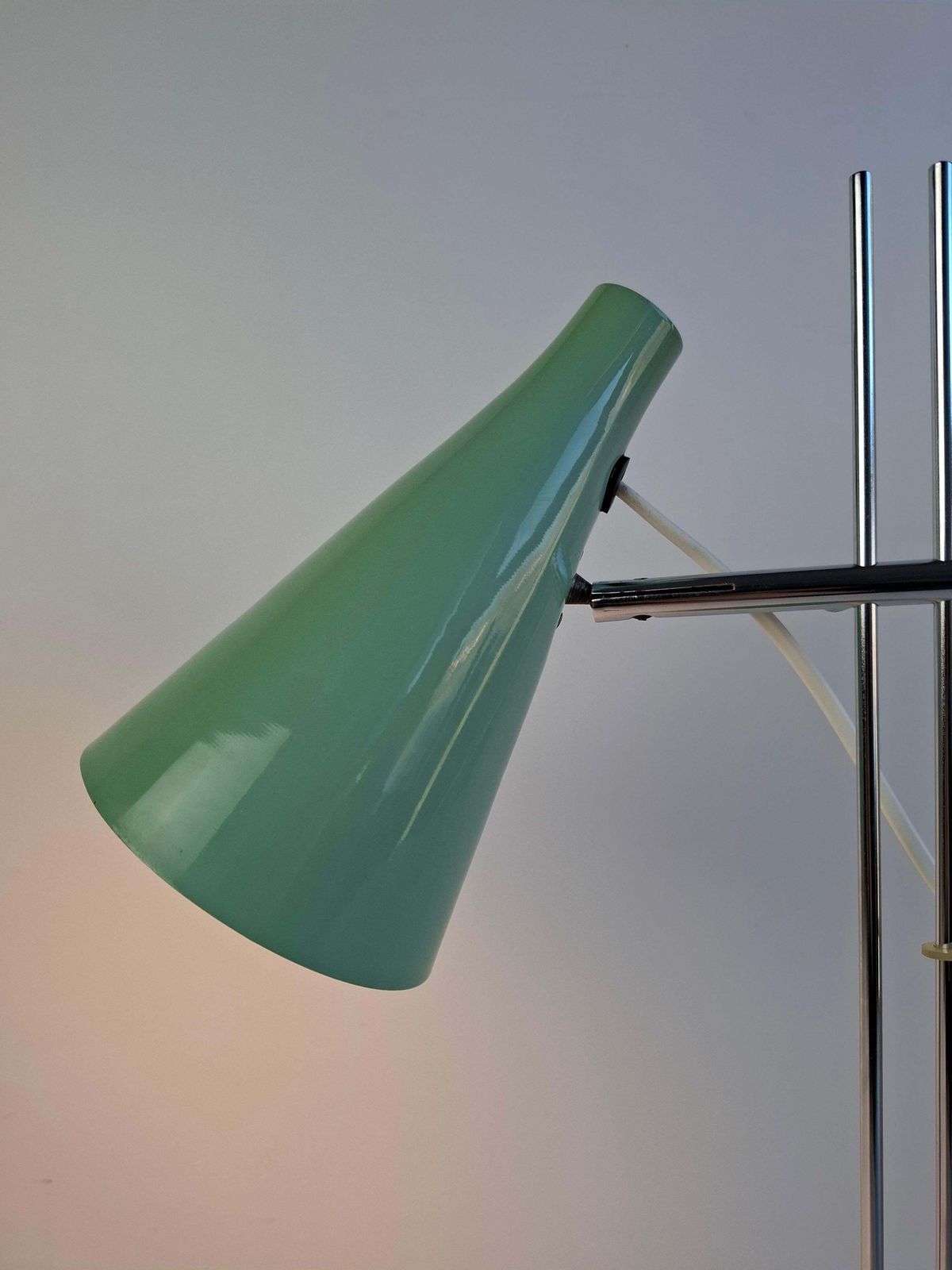 Josef Hůrka For Lidokov Midcentury Modern Table Lamp In Green Metal And Chrome photo Lighting