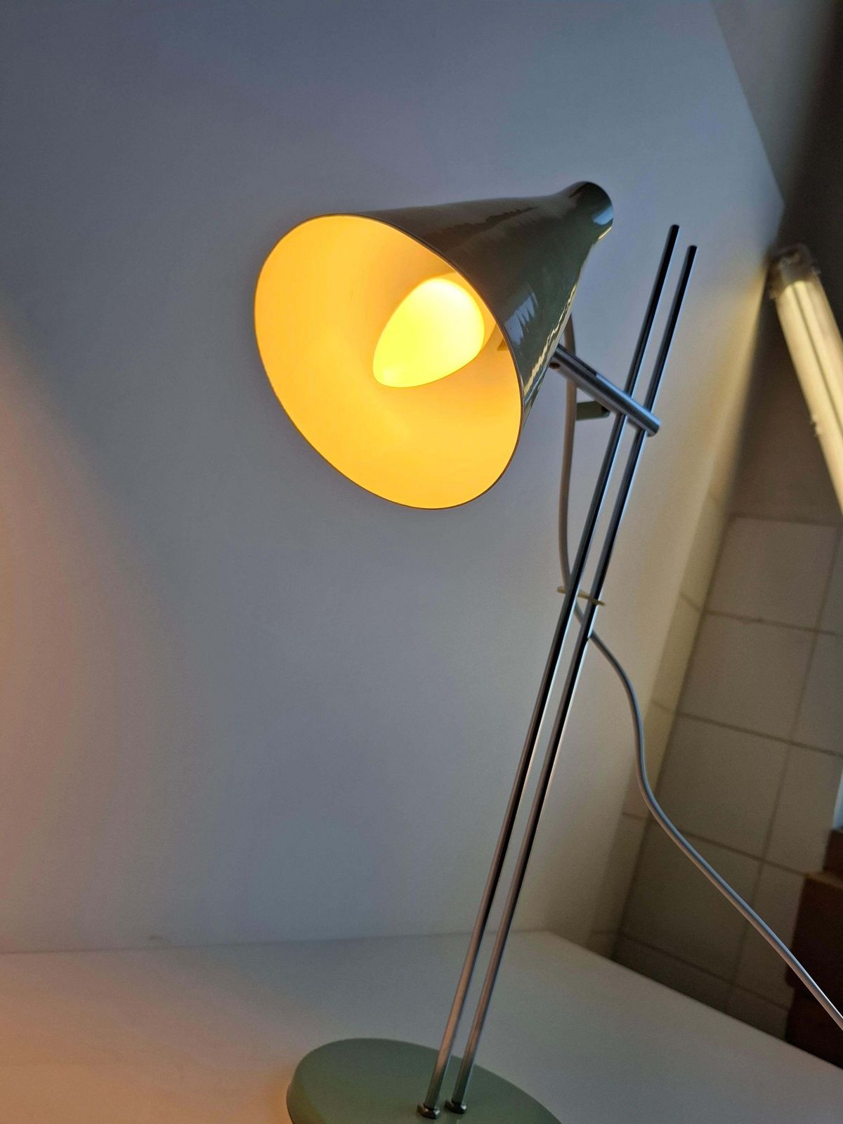 Josef Hůrka For Lidokov Midcentury Modern Table Lamp In Green Metal And Chrome photo vintage