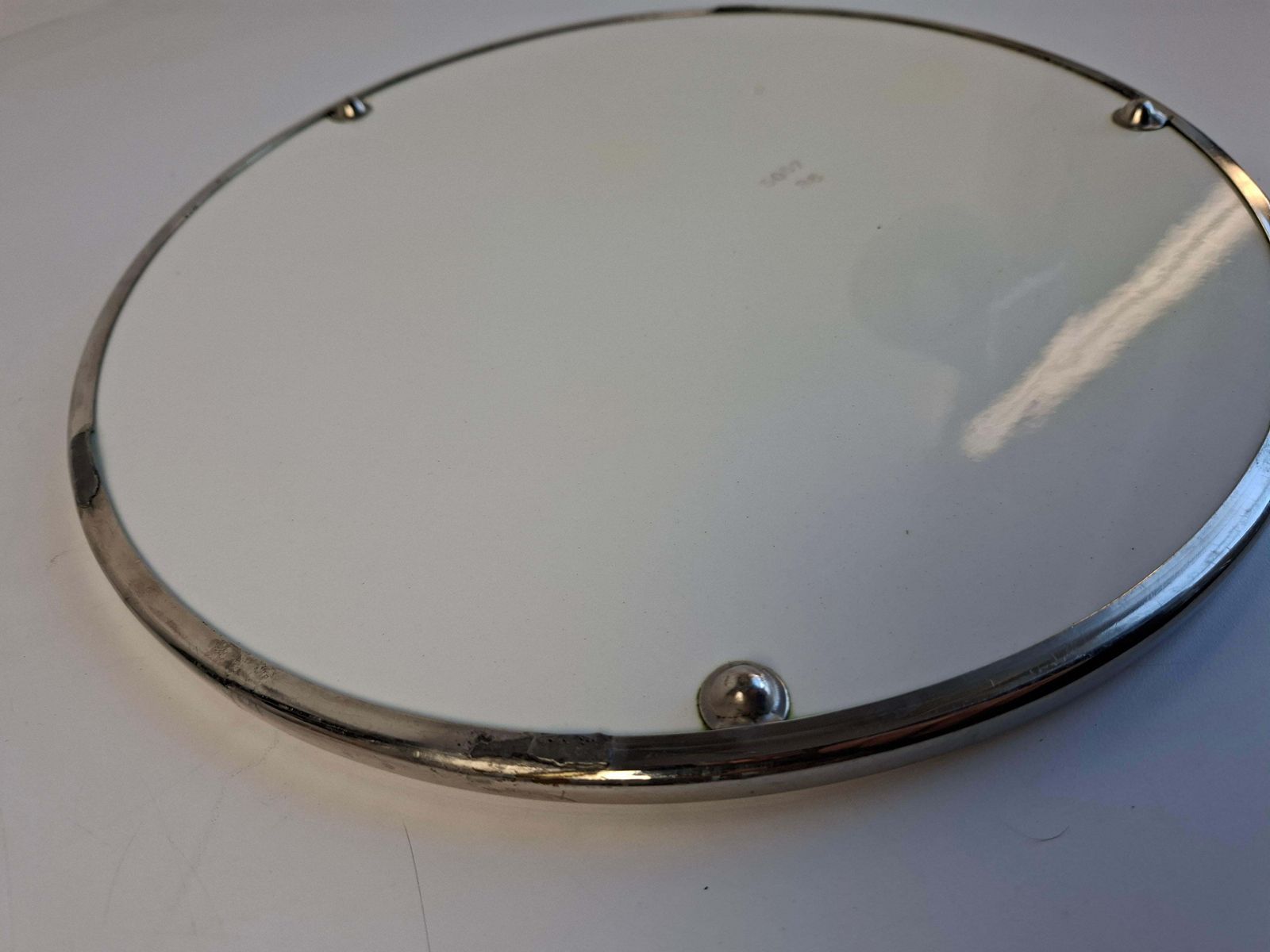 Czechoslovak Art Deco Porcelain Tray With Plum Motif And Metal Rim, 1930s photo vintage