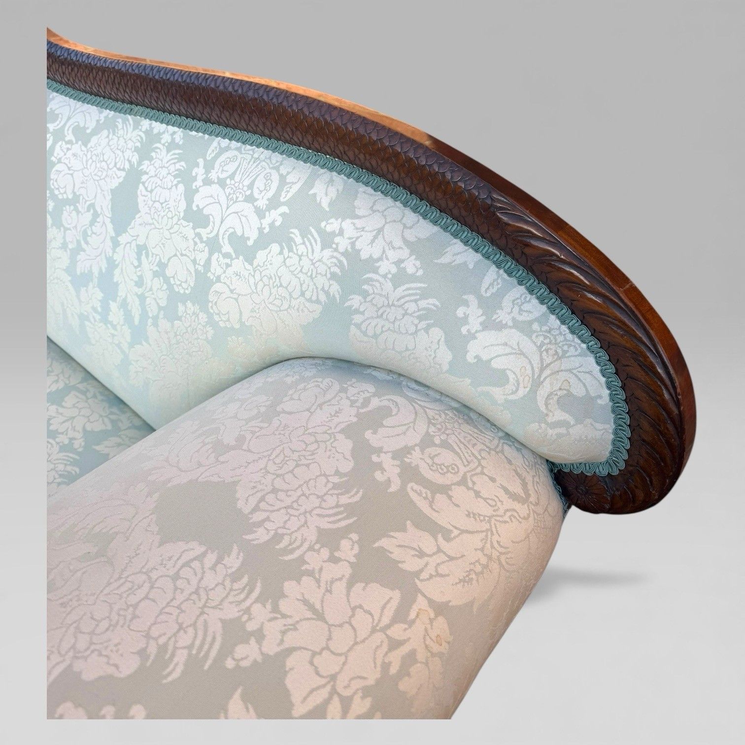 1200.0 Antique 19th Century French Empire Flame Mahogany Sofa With Carved Details photo