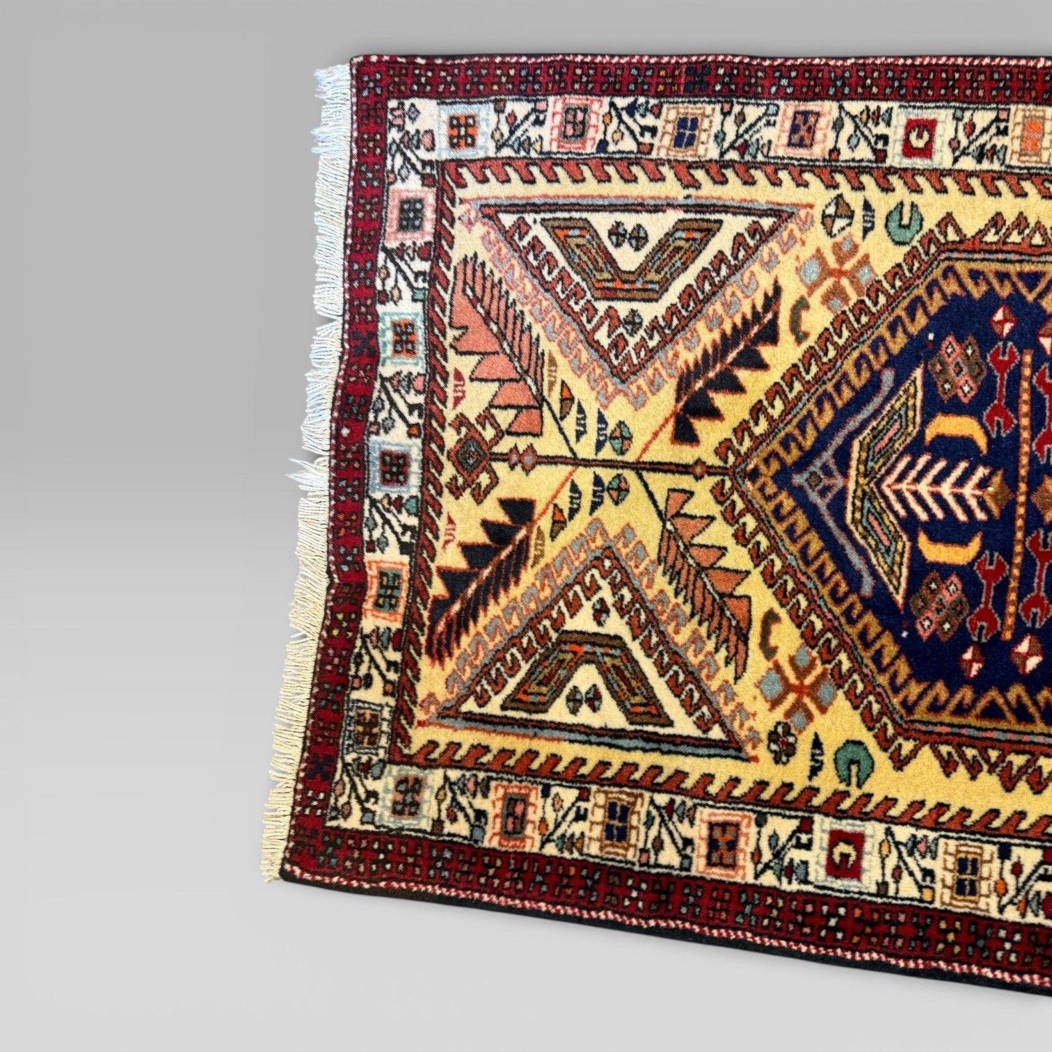Vintage Middle Eastern Sarab Wool Runner Rug Red & Yellow Geometric 298x85 photo Textiles