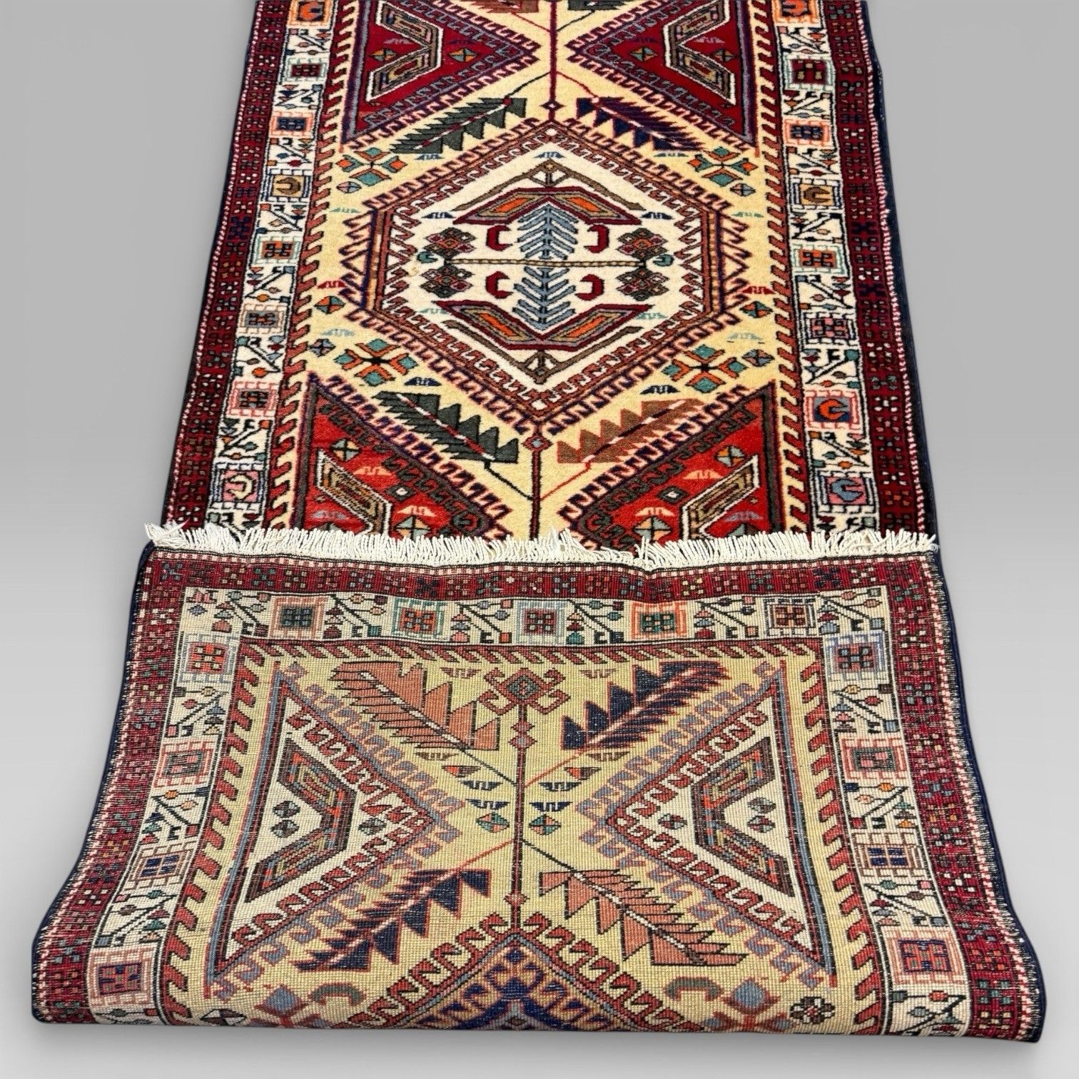 Vintage Middle Eastern Sarab Wool Runner Rug Red & Yellow Geometric 298x85 photo vintage