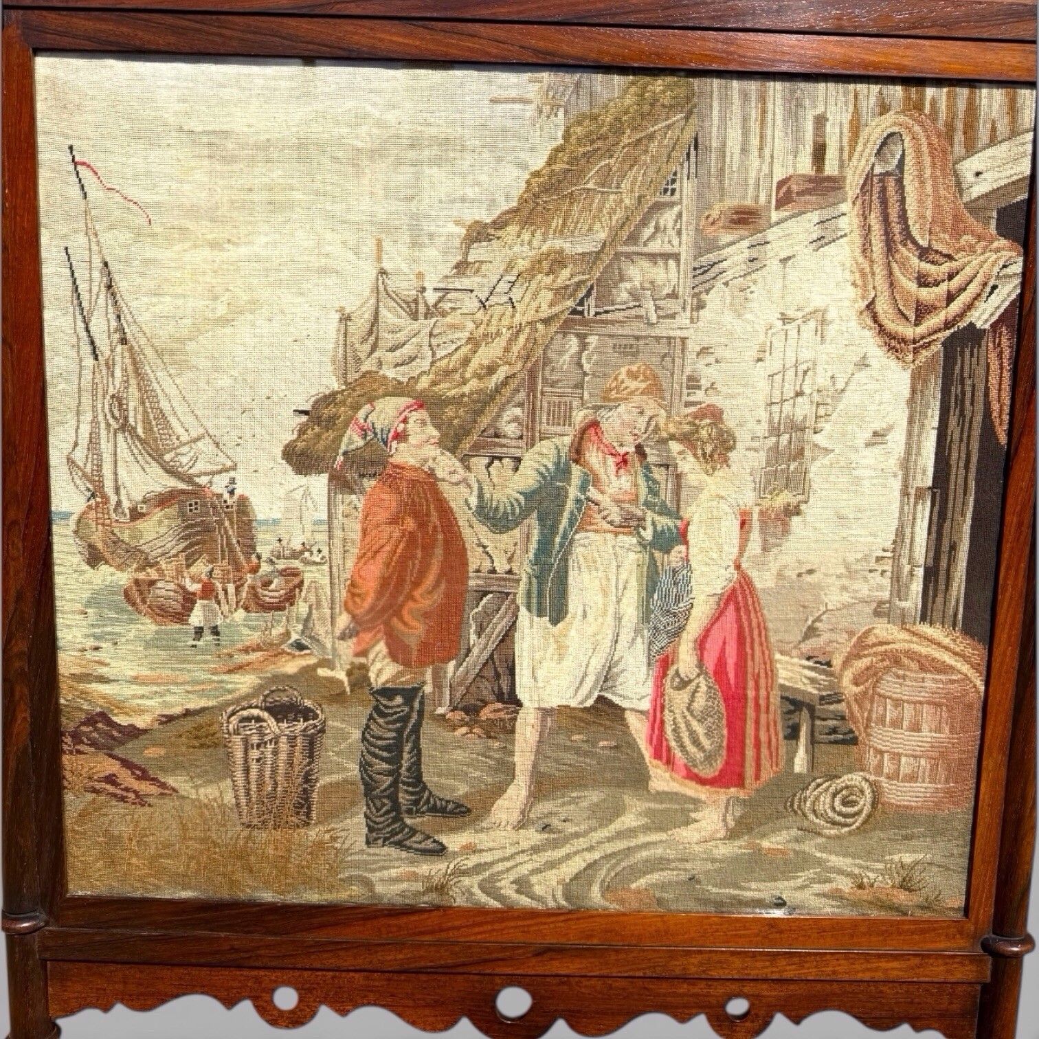 Antique English Victorian Rosewood & Needlework Cheval Fire Screen photo 350.0