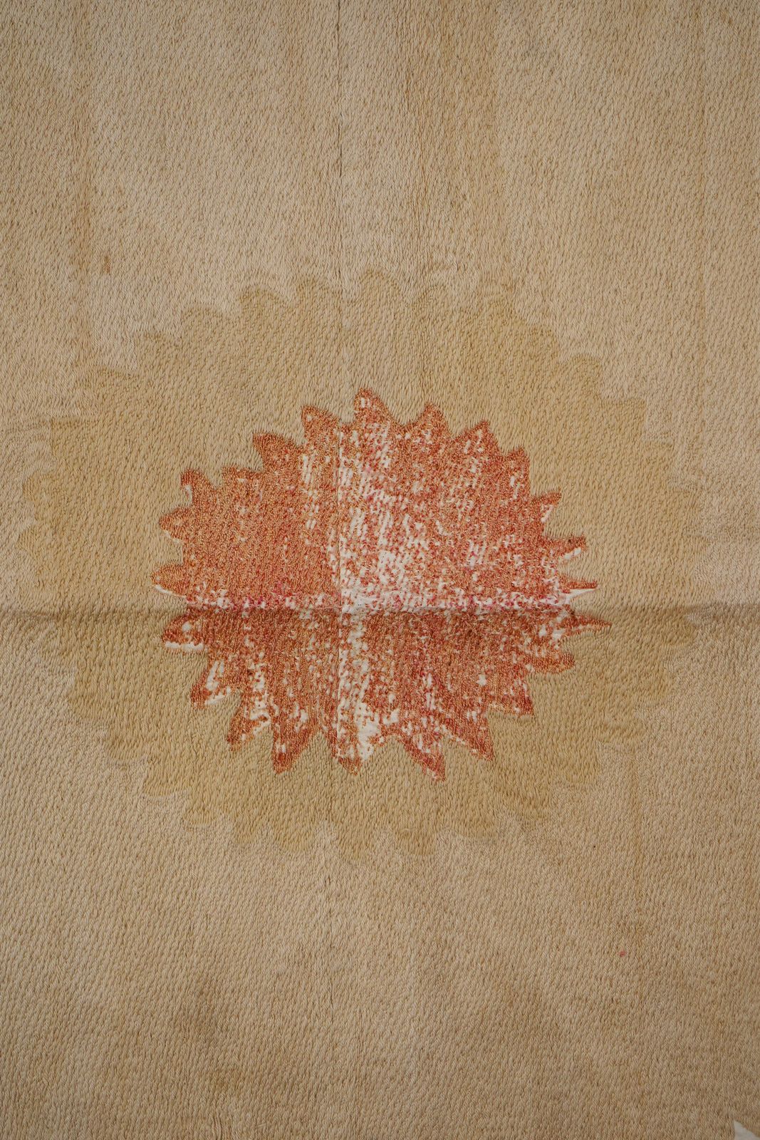 Uzbek Suzani Table Cover, Neutral Beige Hand Embroidered Textile 4'6'' X 4'7'' photo Textiles