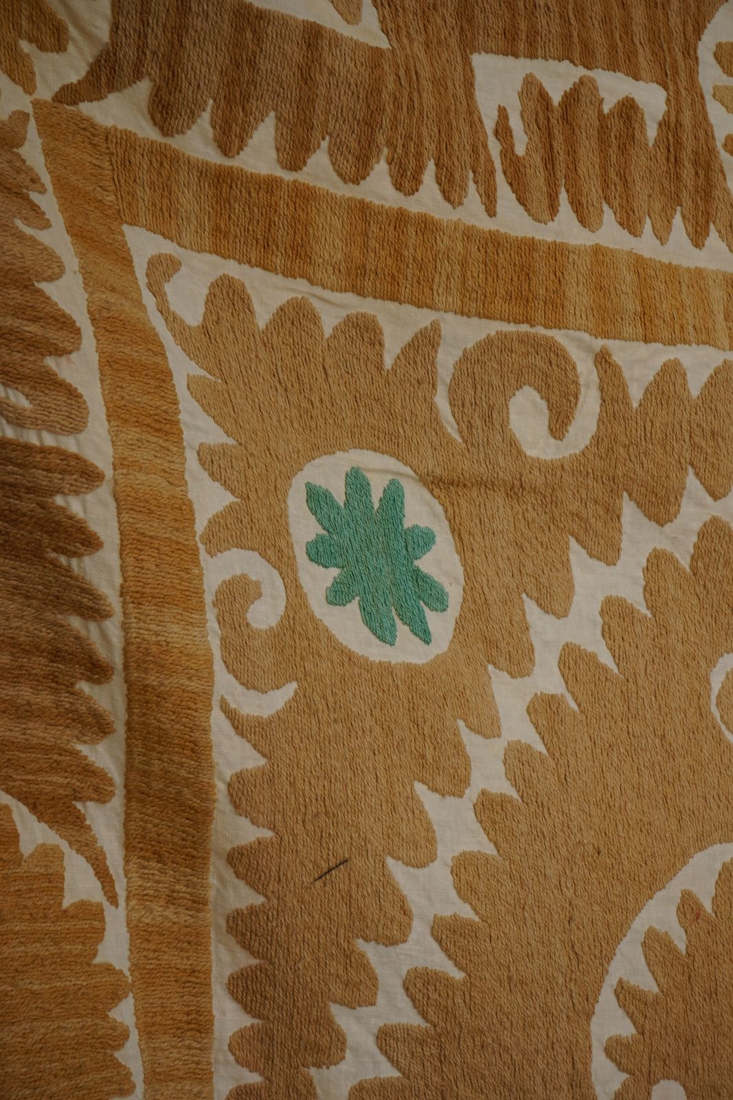 Vintage Suzani Wall Hanging, Mustard Brown Red Green Uzbek Hand Embroidery 4'4'' X 4'7'' photo buy
