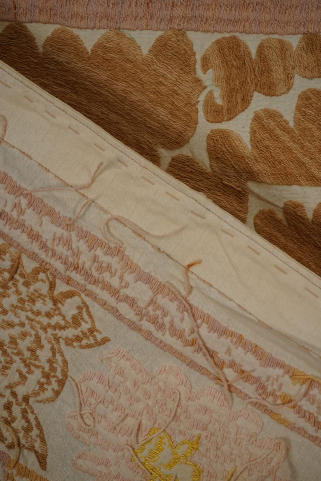 Textiles Suzani White Washed Pale Tribal Camel Uzbek Cloth 4'3'' X 4'6'' photo