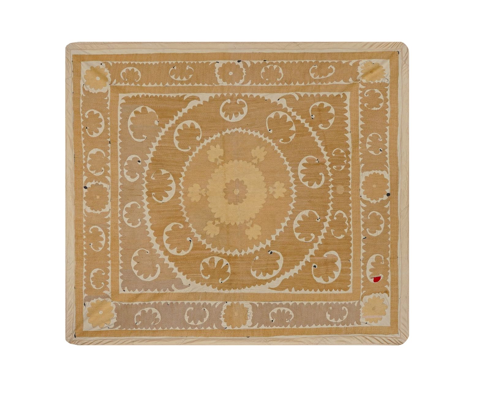 Soft Earth Tone Suzani Textile, Hand Stitched Uzbek Home Decor 4'2'' X 4'8''